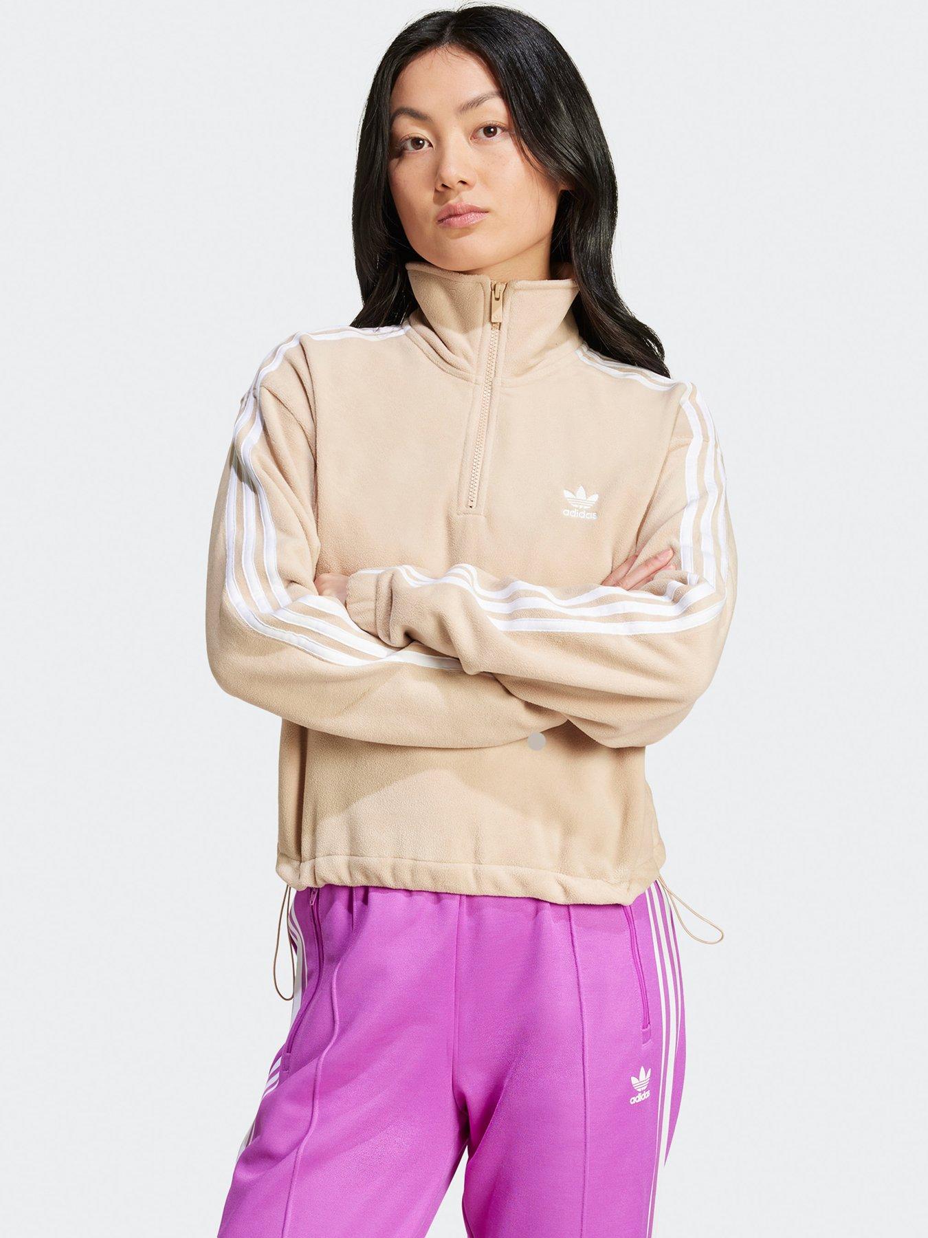 adidas-originals-womens-polarfleece-half-zip-beigefront