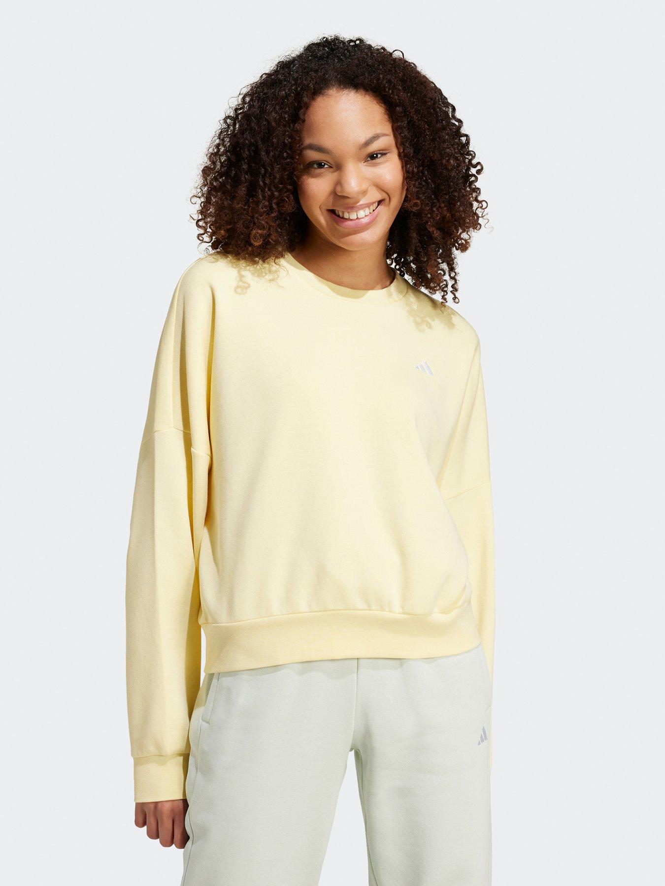 adidas-sportswear-womens-small-logo-feel-cosy-crew-sweat-yellowwhite