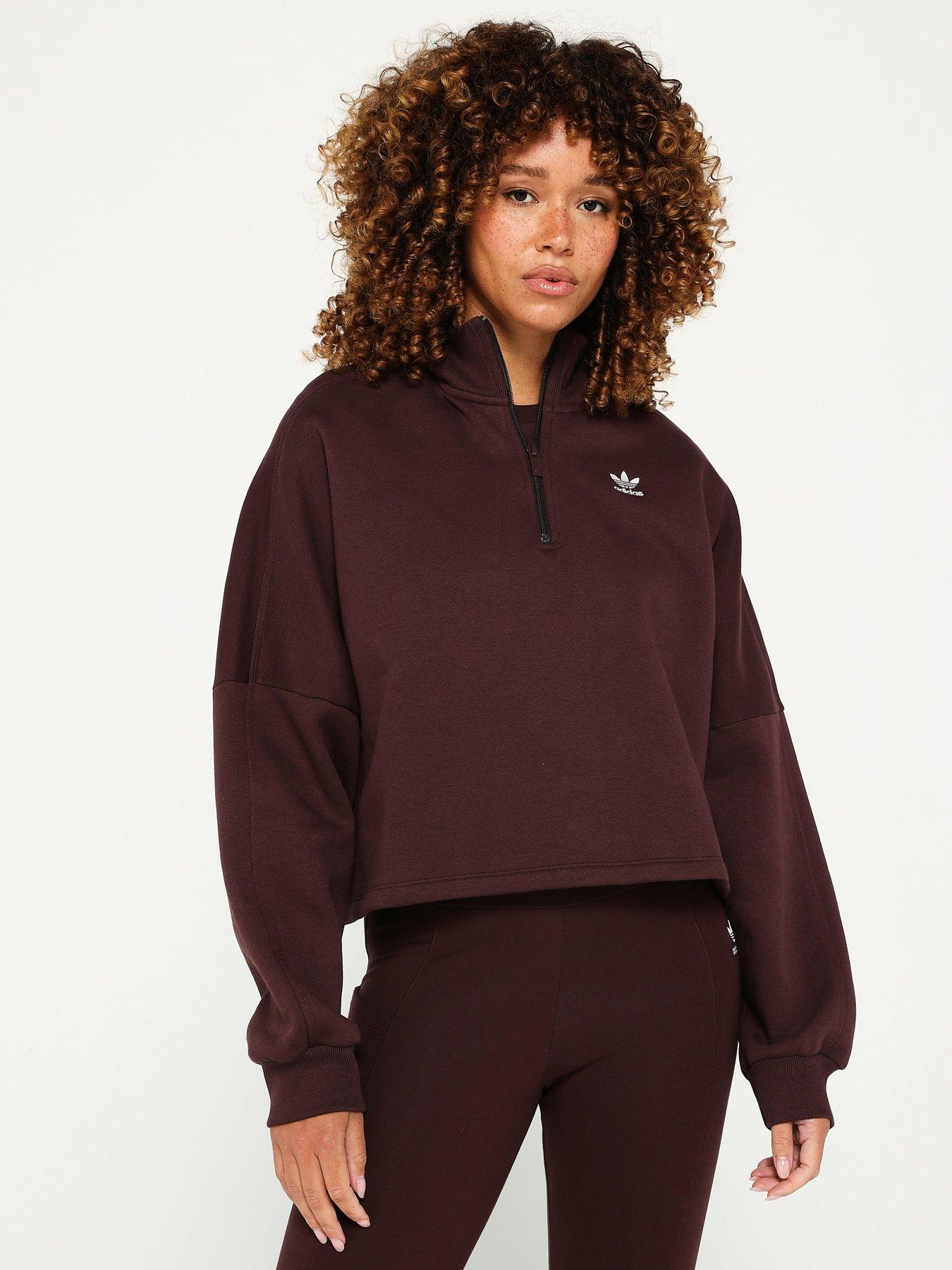 adidas-originals-womens-essentials-half-zip-fleece-brownfront