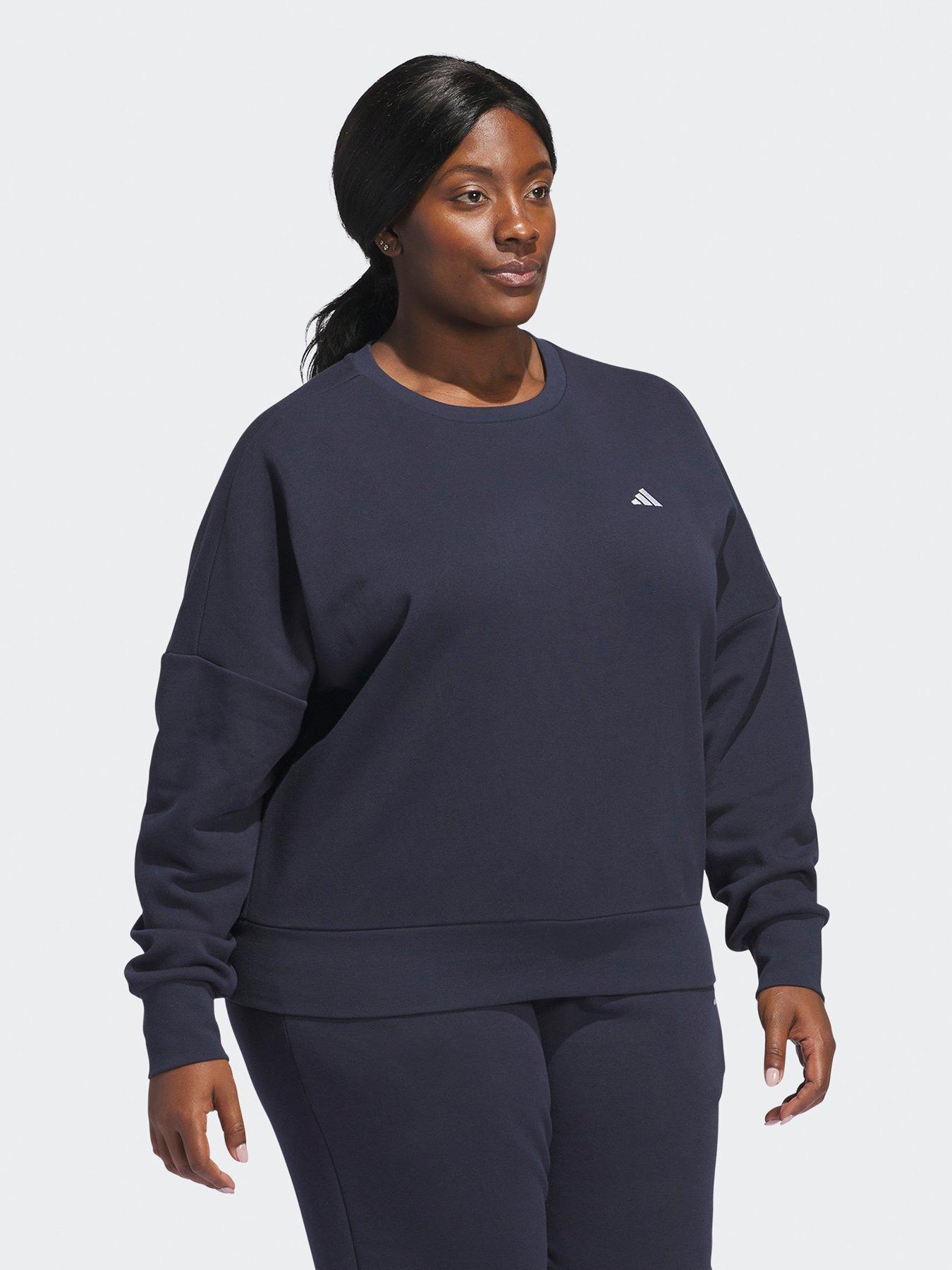 adidas-sportswear-womens-small-logo-feel-cozy-crew-sweat-plus-size-navyback