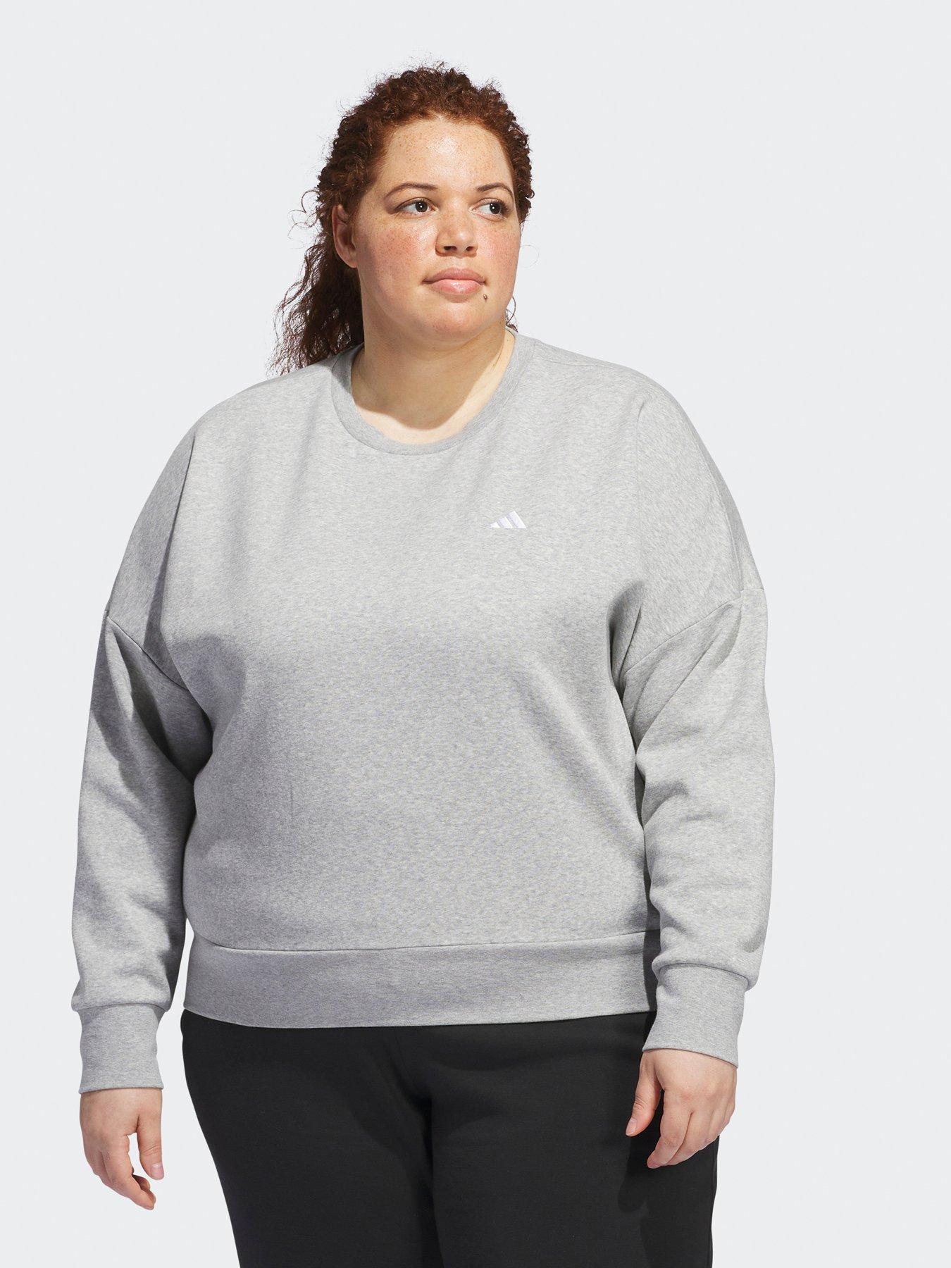 adidas-sportswear-womens-small-logo-feel-cozy-crew-sweat-plus-size-grey