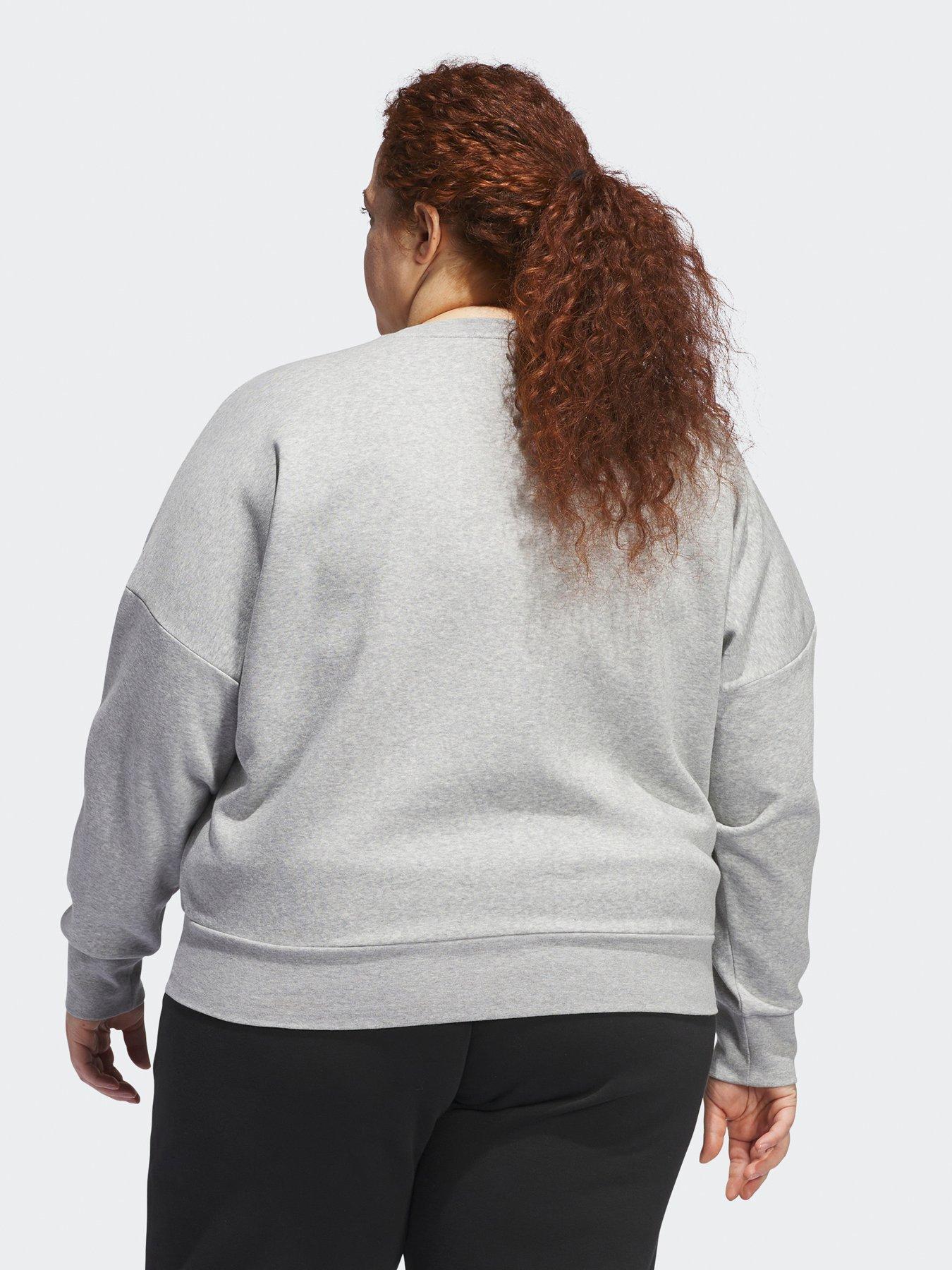 adidas-sportswear-womens-small-logo-feel-cozy-crew-sweat-plus-size-greystillFront