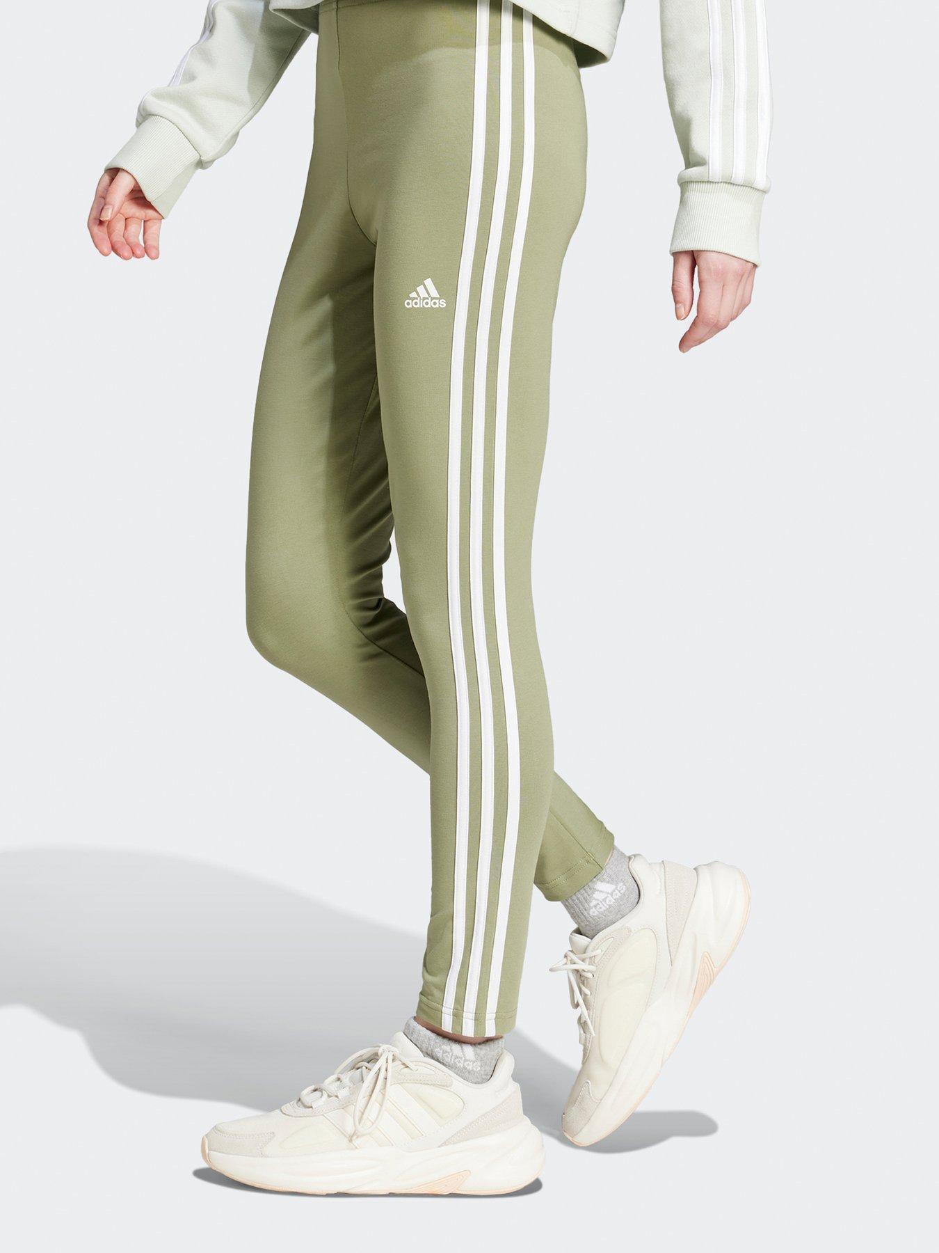 Adidas khaki leggings 3 stripe online