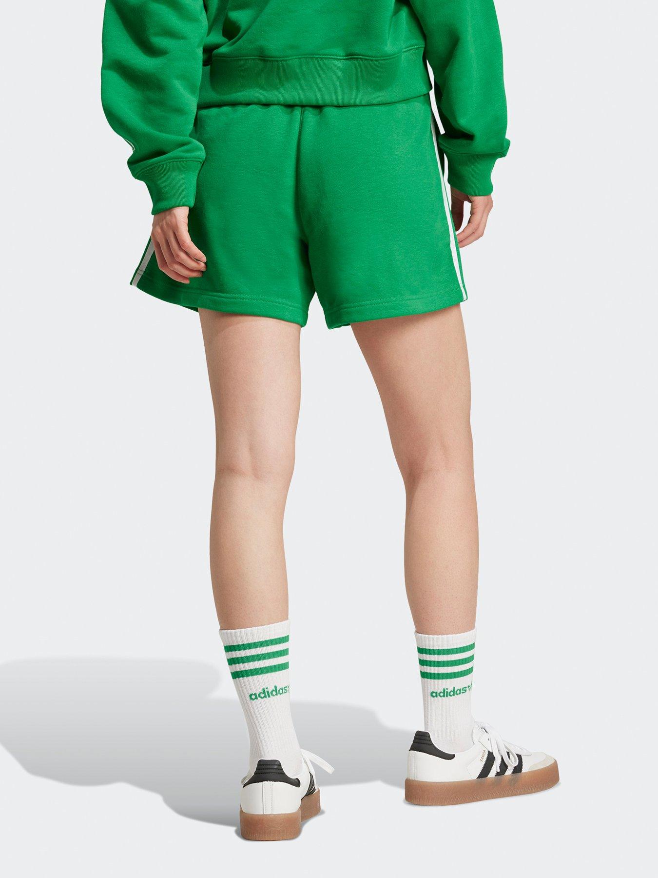 adidas-originals-womens-3-stripe-french-terry-short-greenwhitestillFront