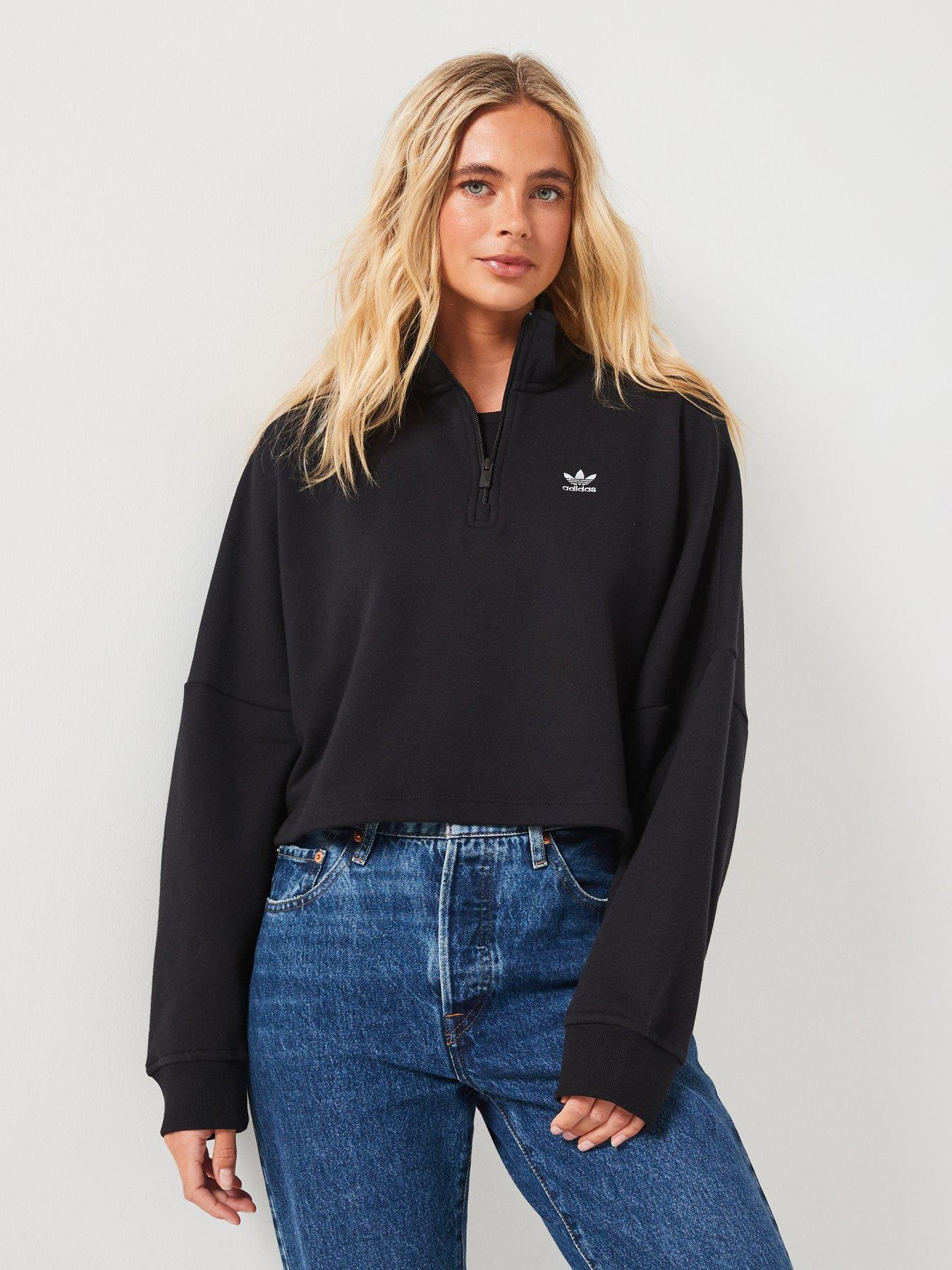 adidas Originals Womens Essentials 1/4 Zip Crop Sweatshirt - Black