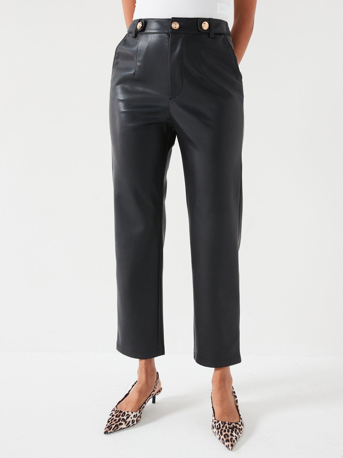Image 1 of 6 of V by Very Faux Leather Trousers With Button Detail - Black