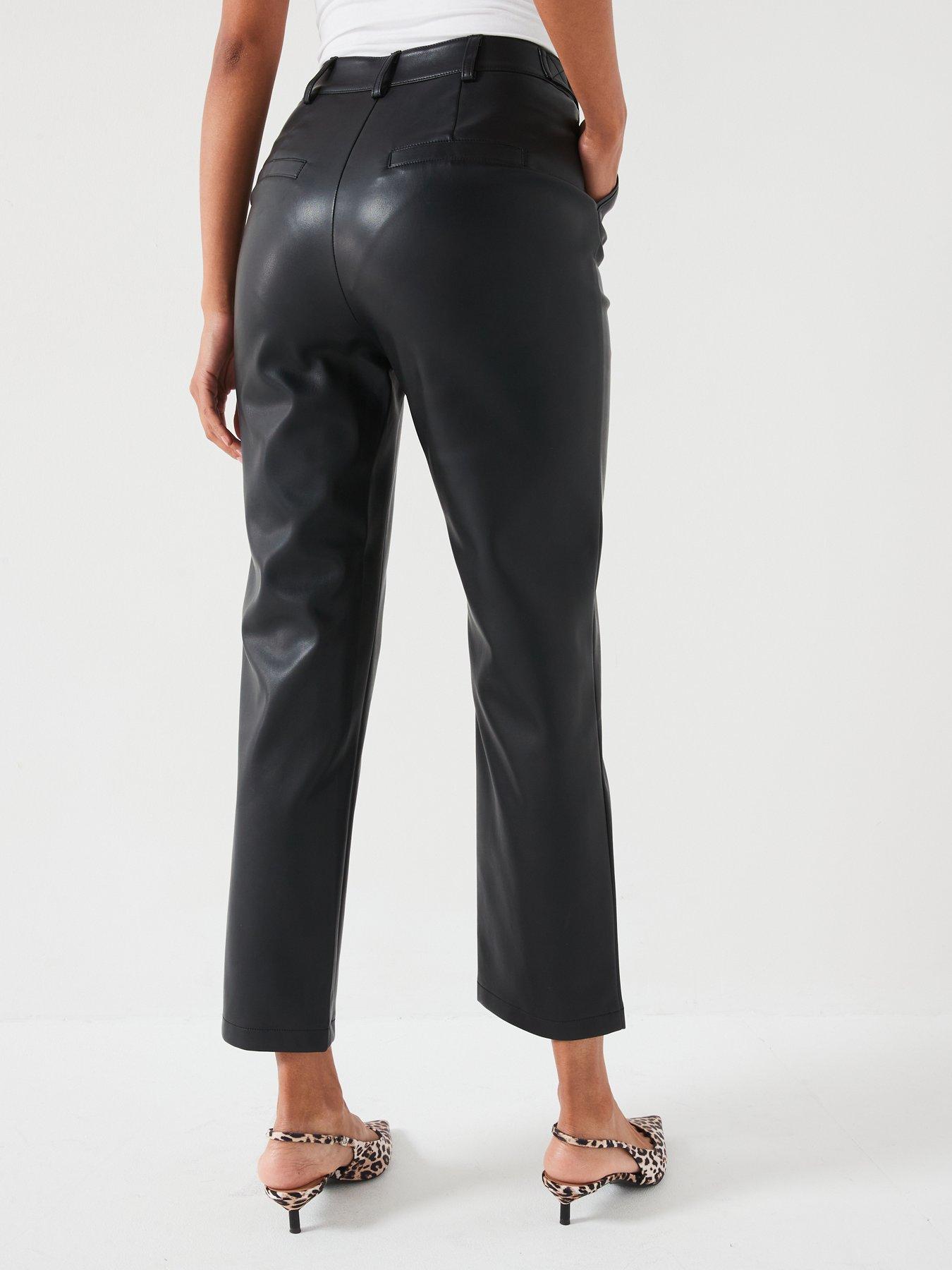 Image 2 of 6 of V by Very Faux Leather Trousers With Button Detail - Black