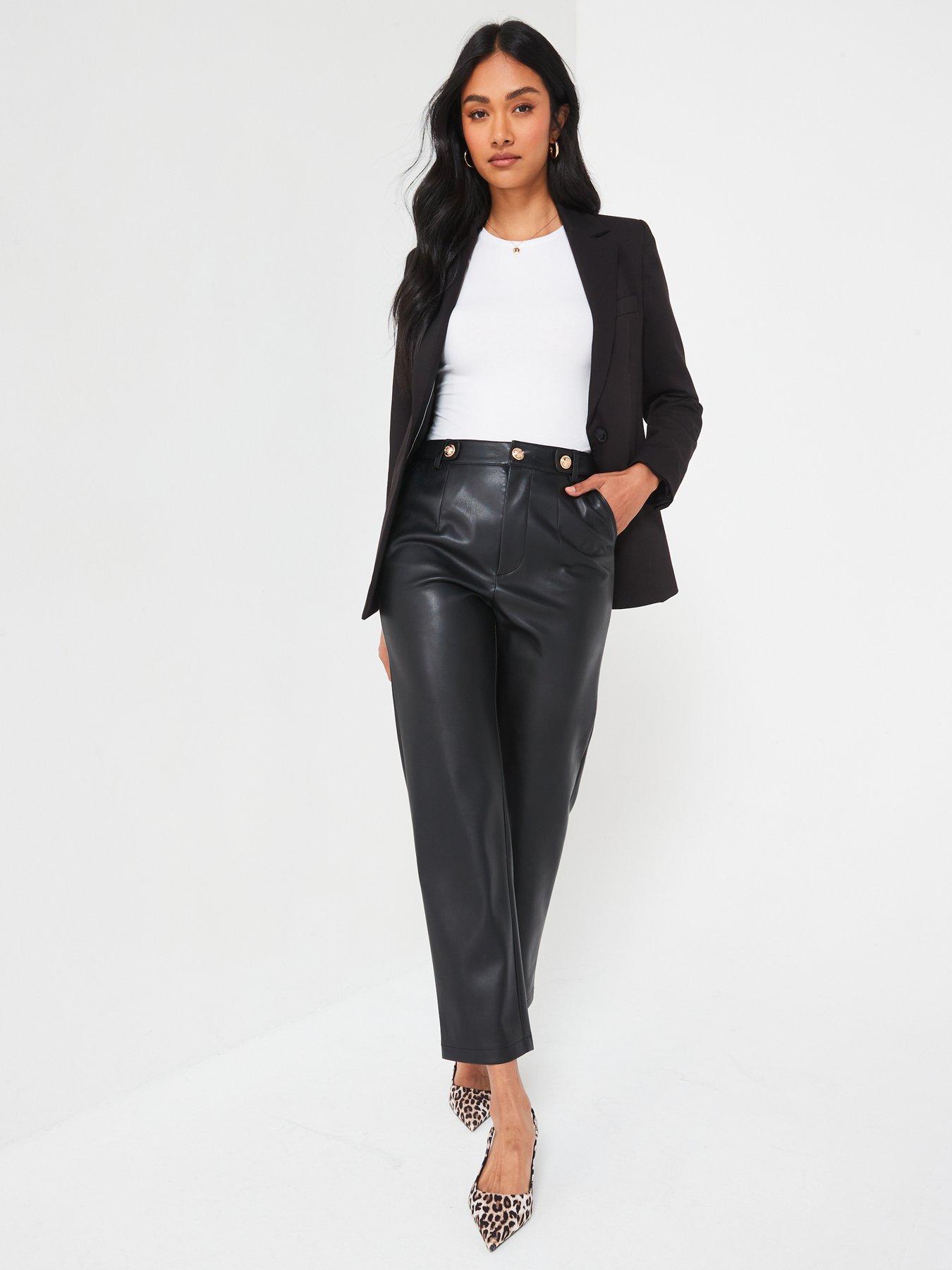 Image 3 of 6 of V by Very Faux Leather Trousers With Button Detail - Black