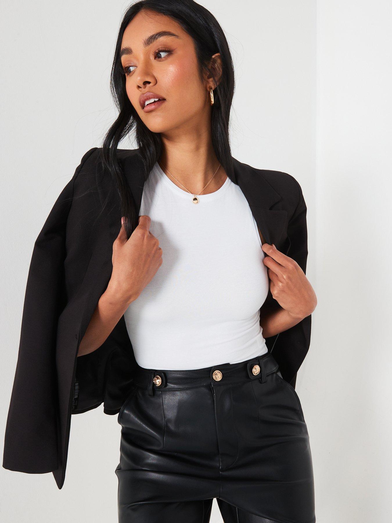 Image 6 of 6 of V by Very Faux Leather Trousers With Button Detail - Black