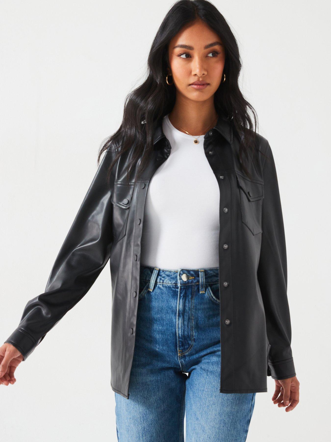 Image 1 of 6 of V by Very Faux Leather Shirt - Black