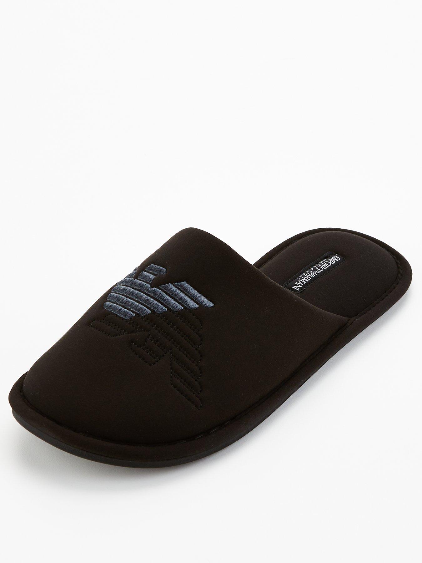 Image 1 of 7 of Emporio Armani Bodywear Emporio Armani Bodywear Eagle Logo Neo Mule Slippers - Black