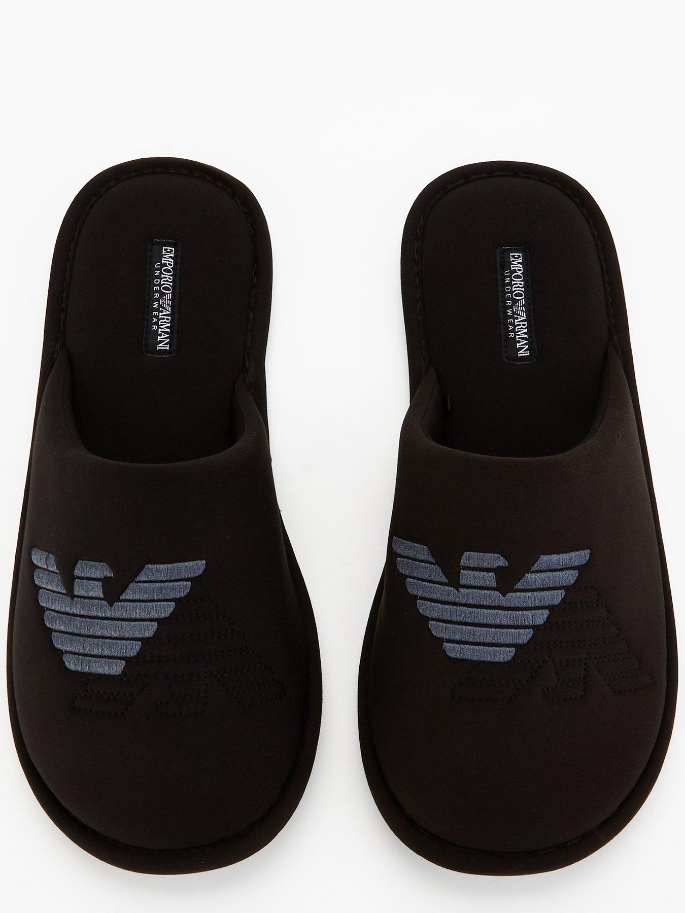 Image 4 of 7 of Emporio Armani Bodywear Emporio Armani Bodywear Eagle Logo Neo Mule Slippers - Black