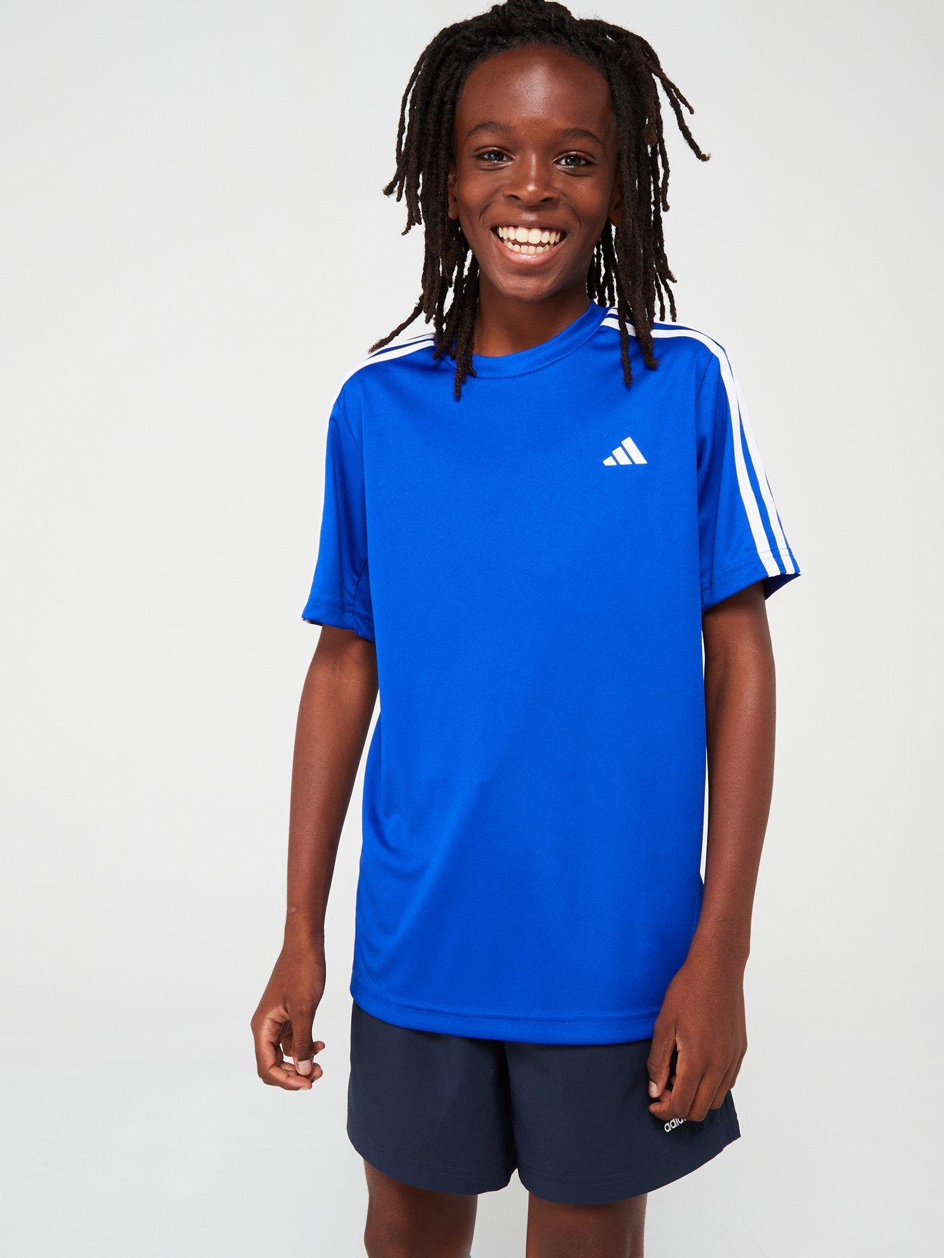 Image 1 of 6 of adidas Junior Boys Train Essentials 3 Stripe T-Shirt - Blue