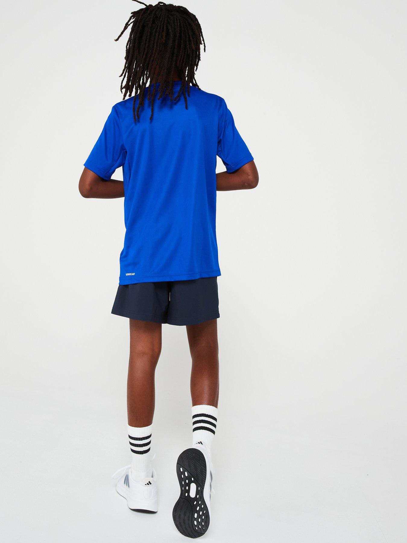 Image 2 of 6 of adidas Junior Boys Train Essentials 3 Stripe T-Shirt - Blue