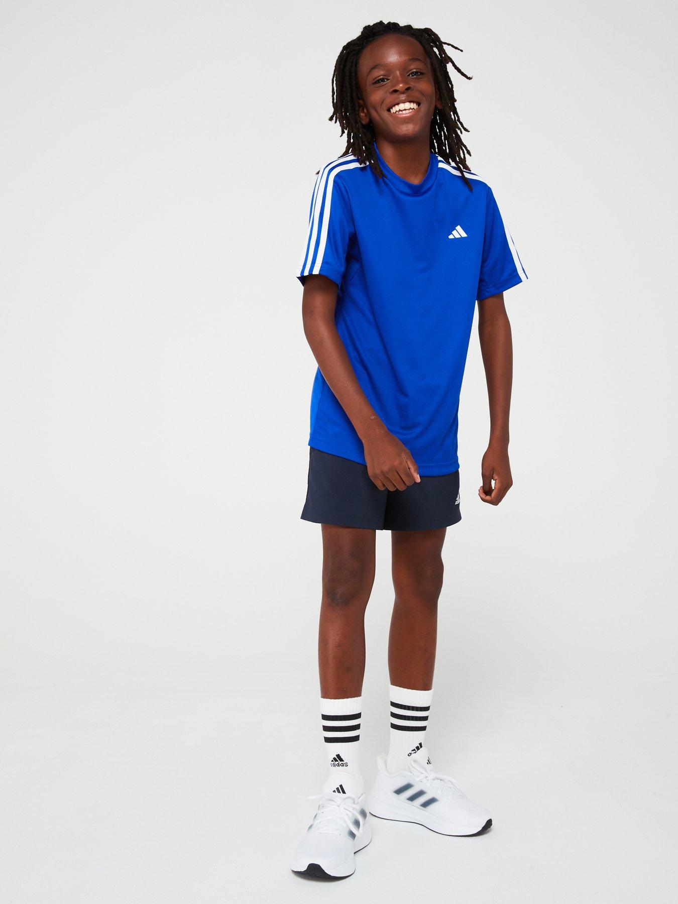 Image 3 of 6 of adidas Junior Boys Train Essentials 3 Stripe T-Shirt - Blue