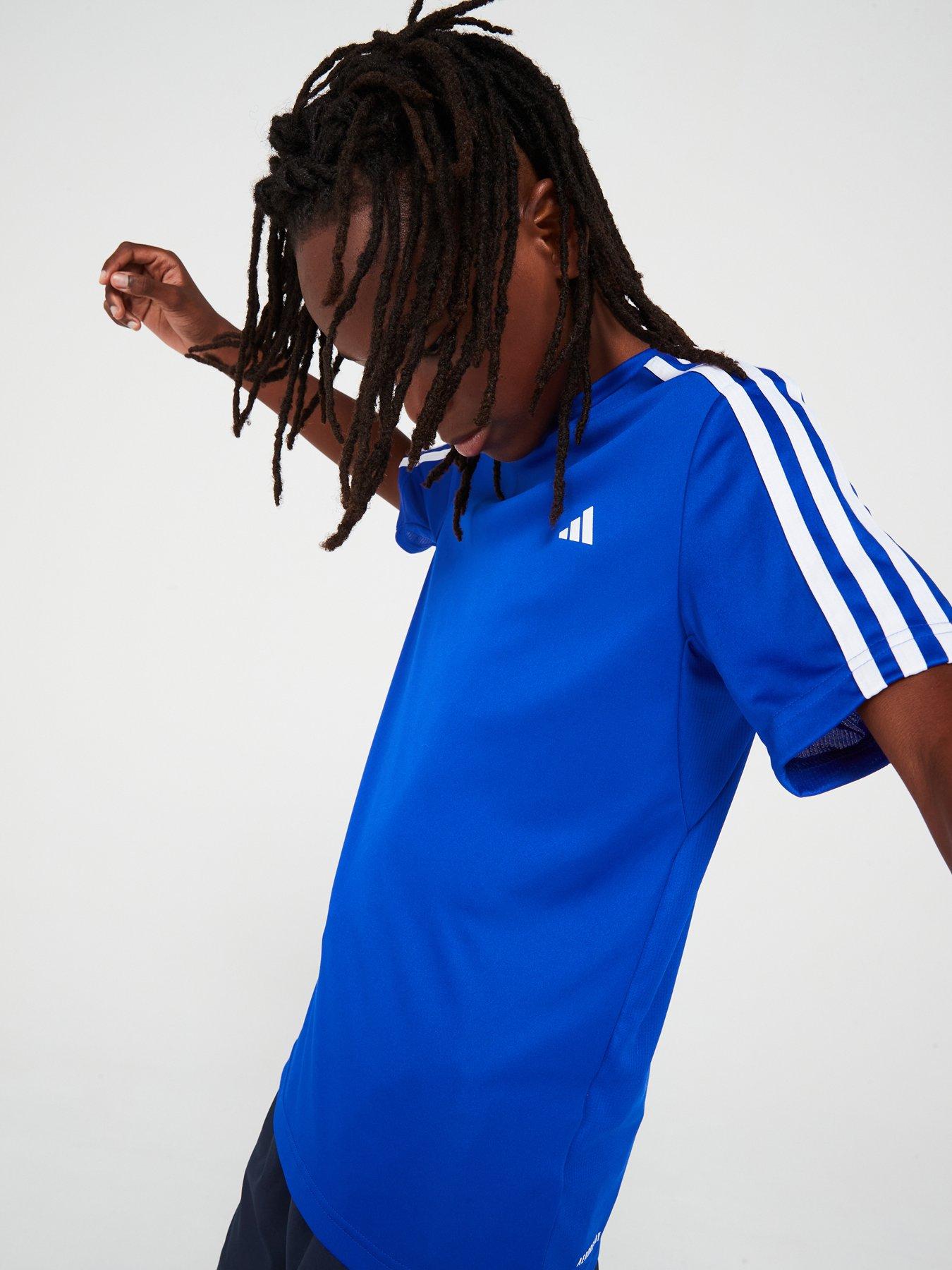 Image 6 of 6 of adidas Junior Boys Train Essentials 3 Stripe T-Shirt - Blue