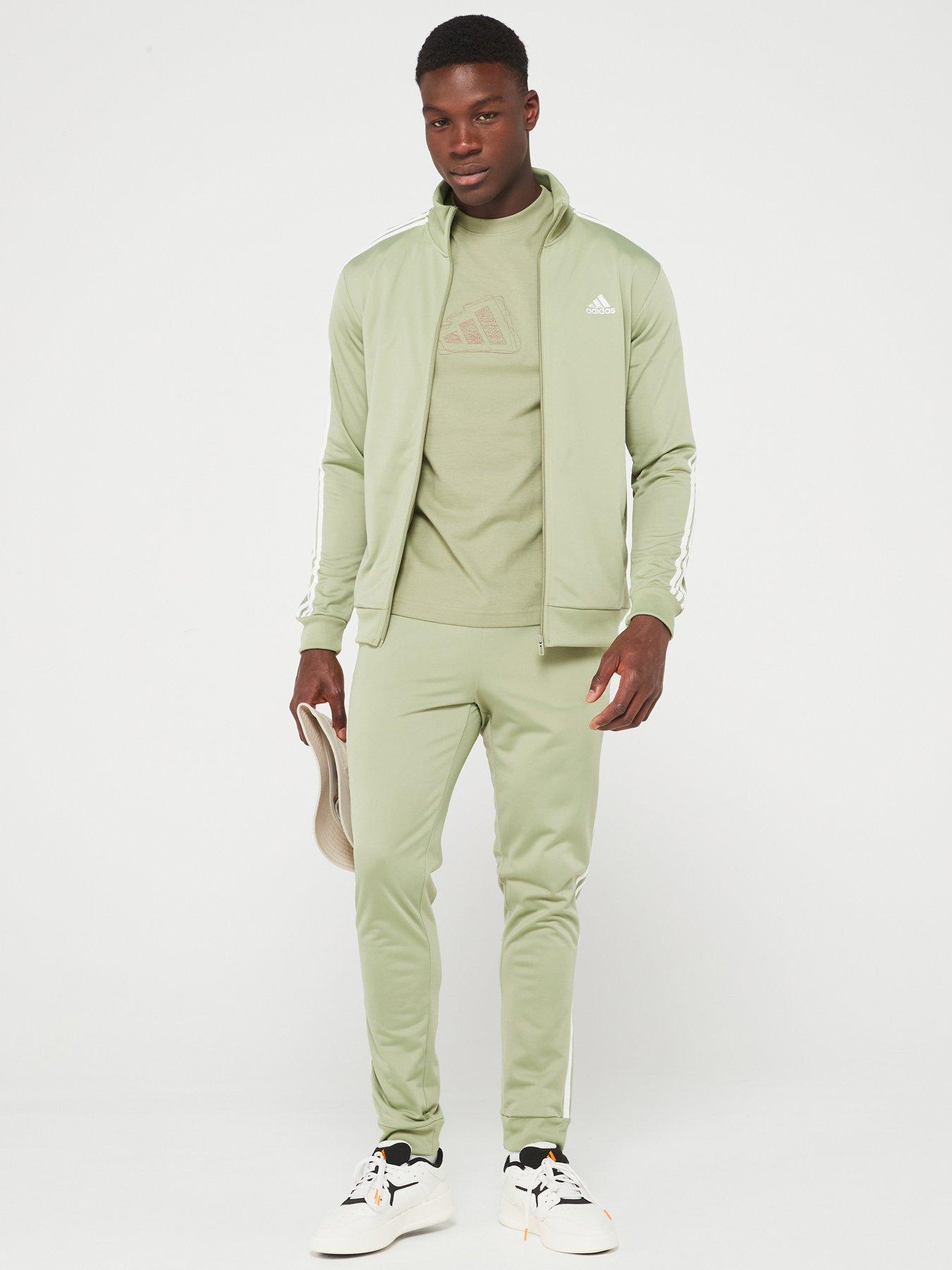 Adidas green stripe tracksuit online