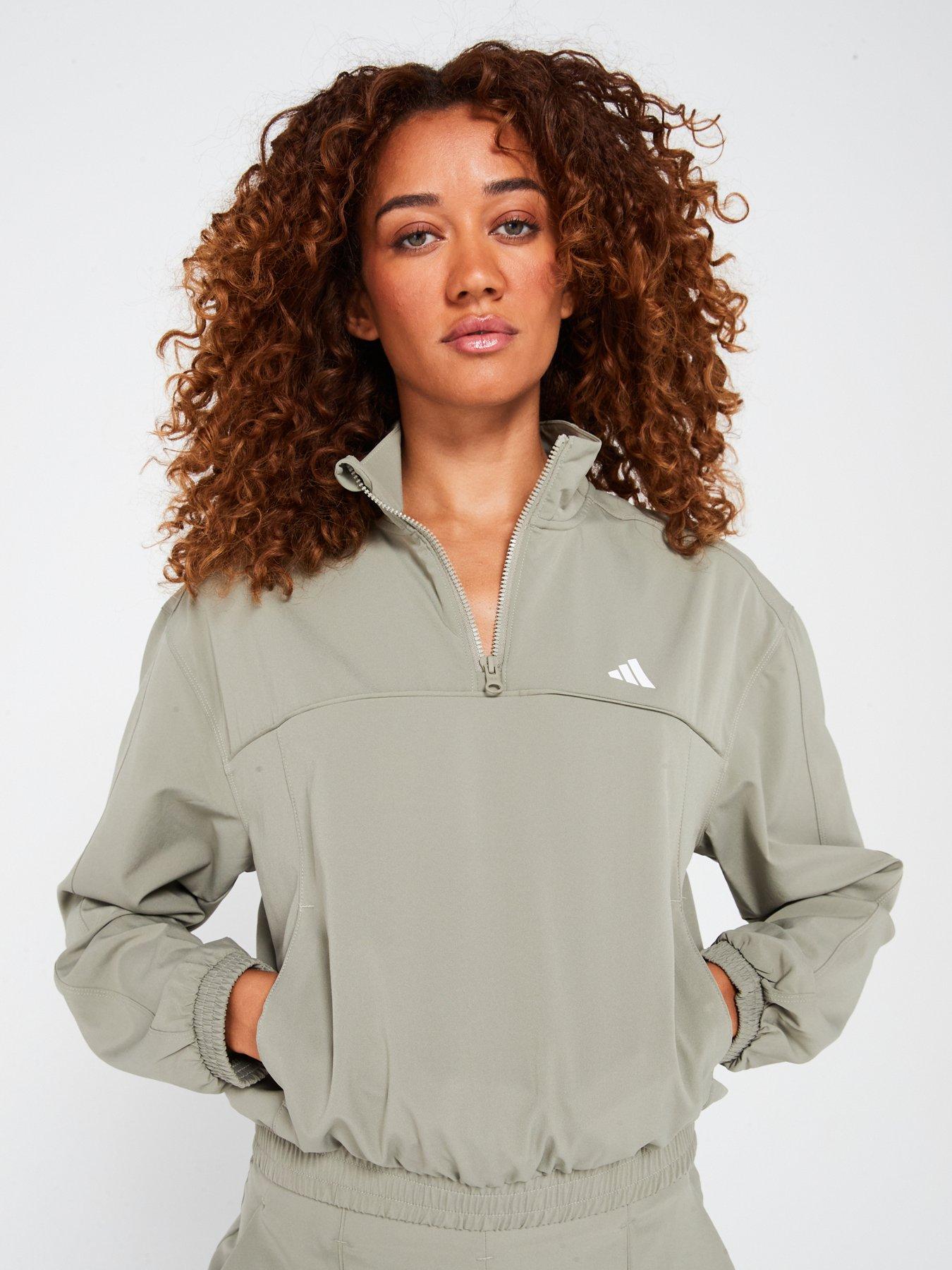 adidas-womens-train-essentials-14-zip-top-khaki