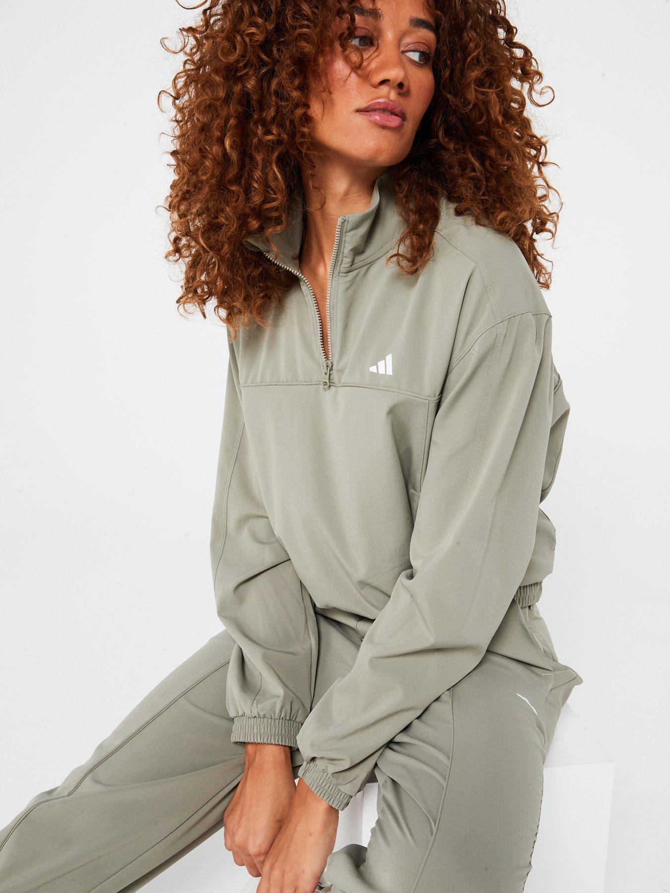 adidas-womens-train-essentials-14-zip-top-khakioutfit