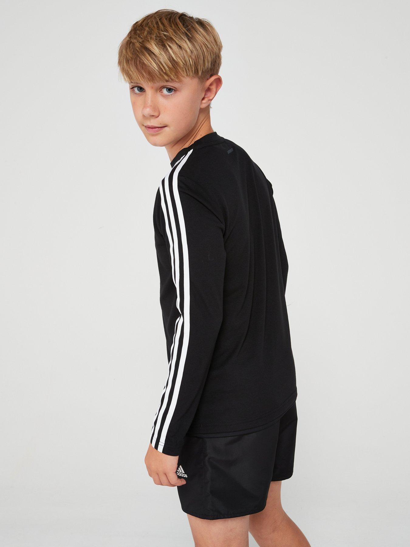 adidas-junior-boys-train-essentials-3-stripe-long-sleeve-top-blackwhitestillFront