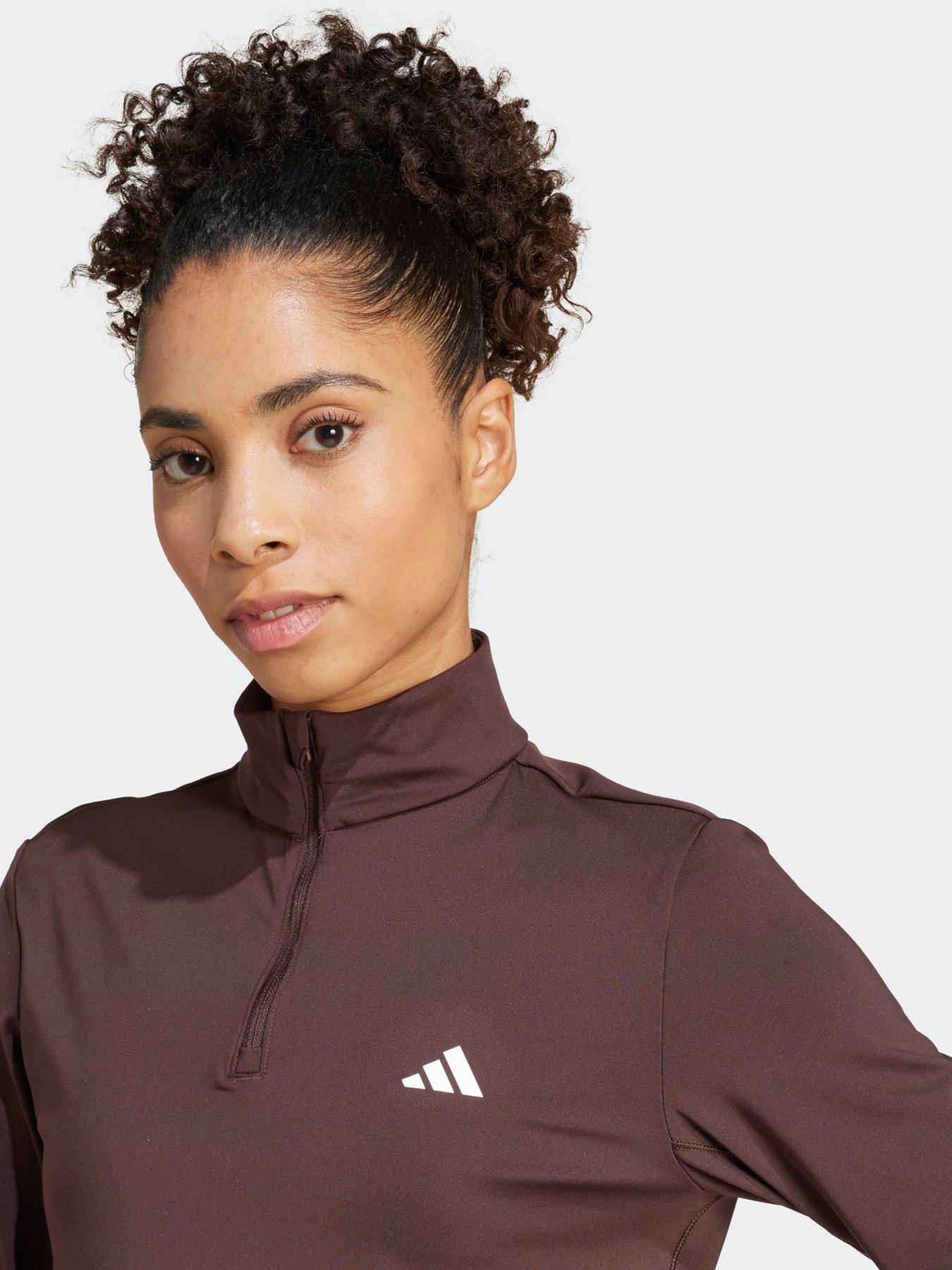 adidas-womens-training-hyperglam-14-zip-top-brownoutfit