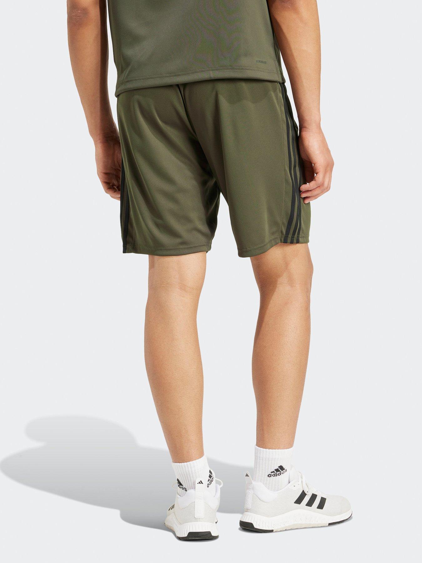 adidas-mens-train-essentials-pique-3-stripe-shorts-khakistillFront