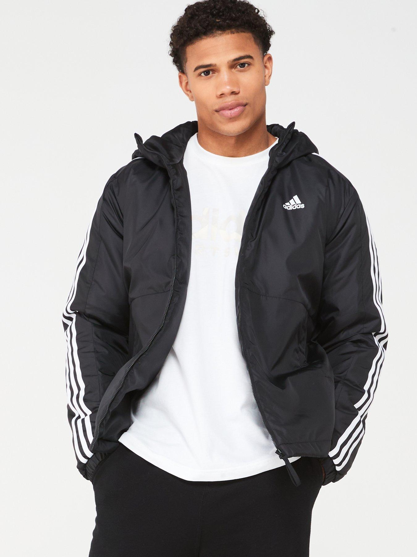 adidas-sportswear-mens-essentials-3-stripe-insulation-hooded-jacket-blackfront