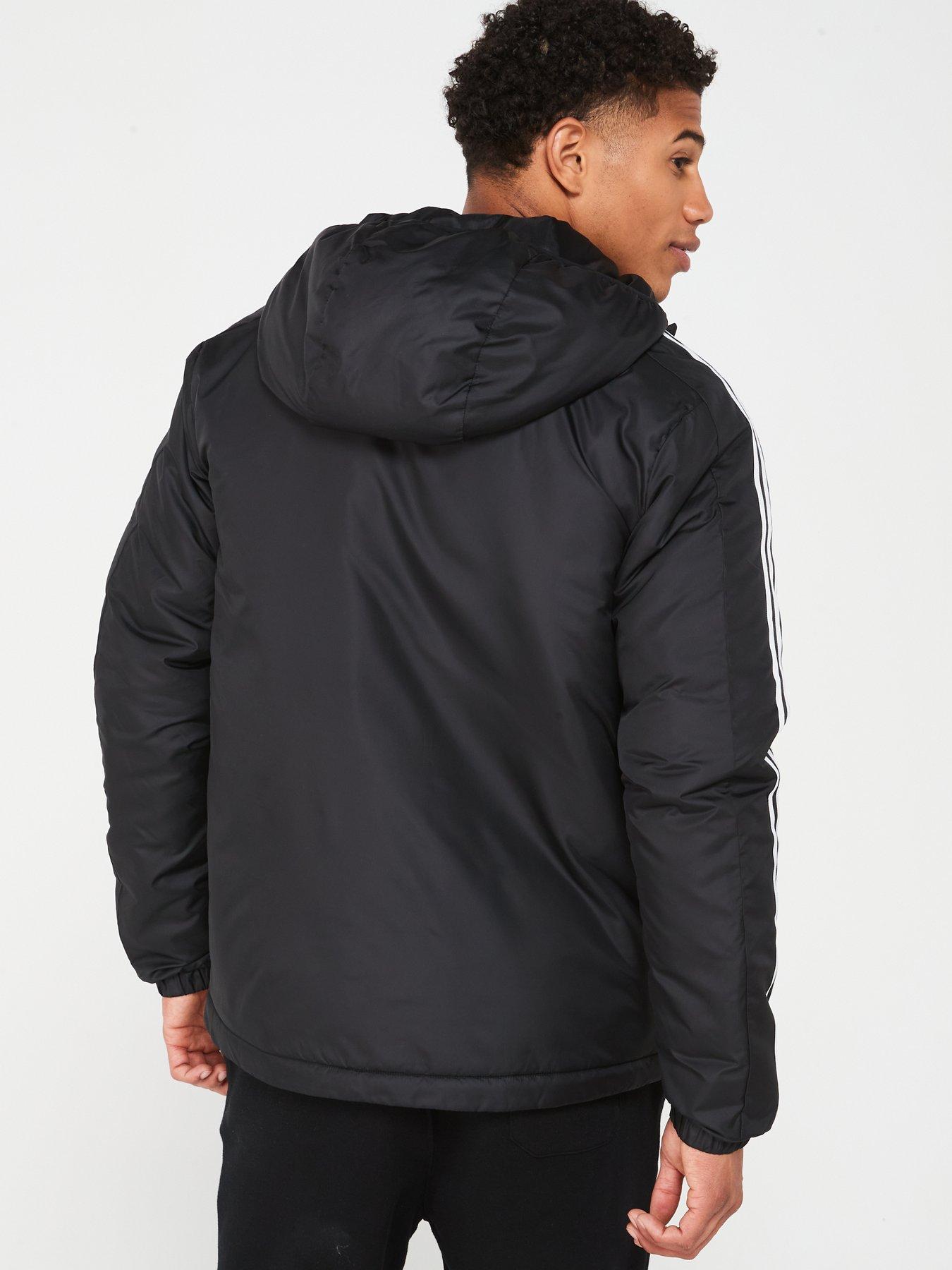 adidas-sportswear-mens-essentials-3-stripe-insulation-hooded-jacket-blackstillFront