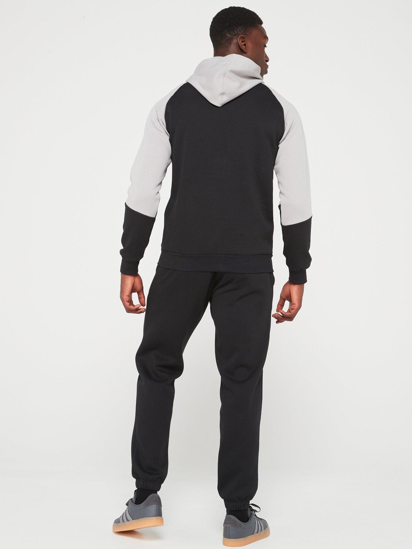 adidas-sportswear-mens-fleece-colourblock-tracksuit-blackgreystillFront