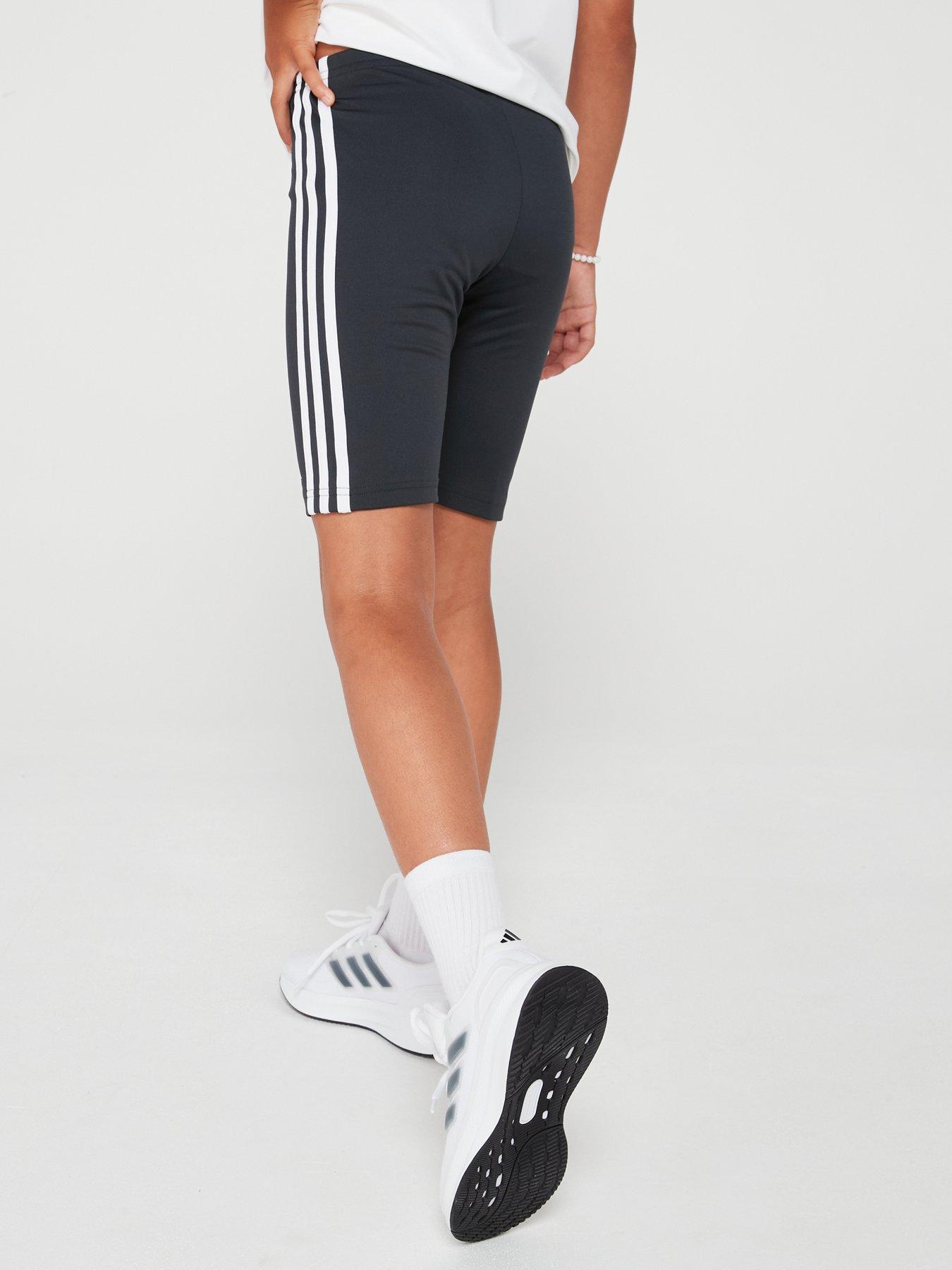 adidas-junior-girls-train-essentials-3-stripe-bike-shorts-blackwhitestillFront