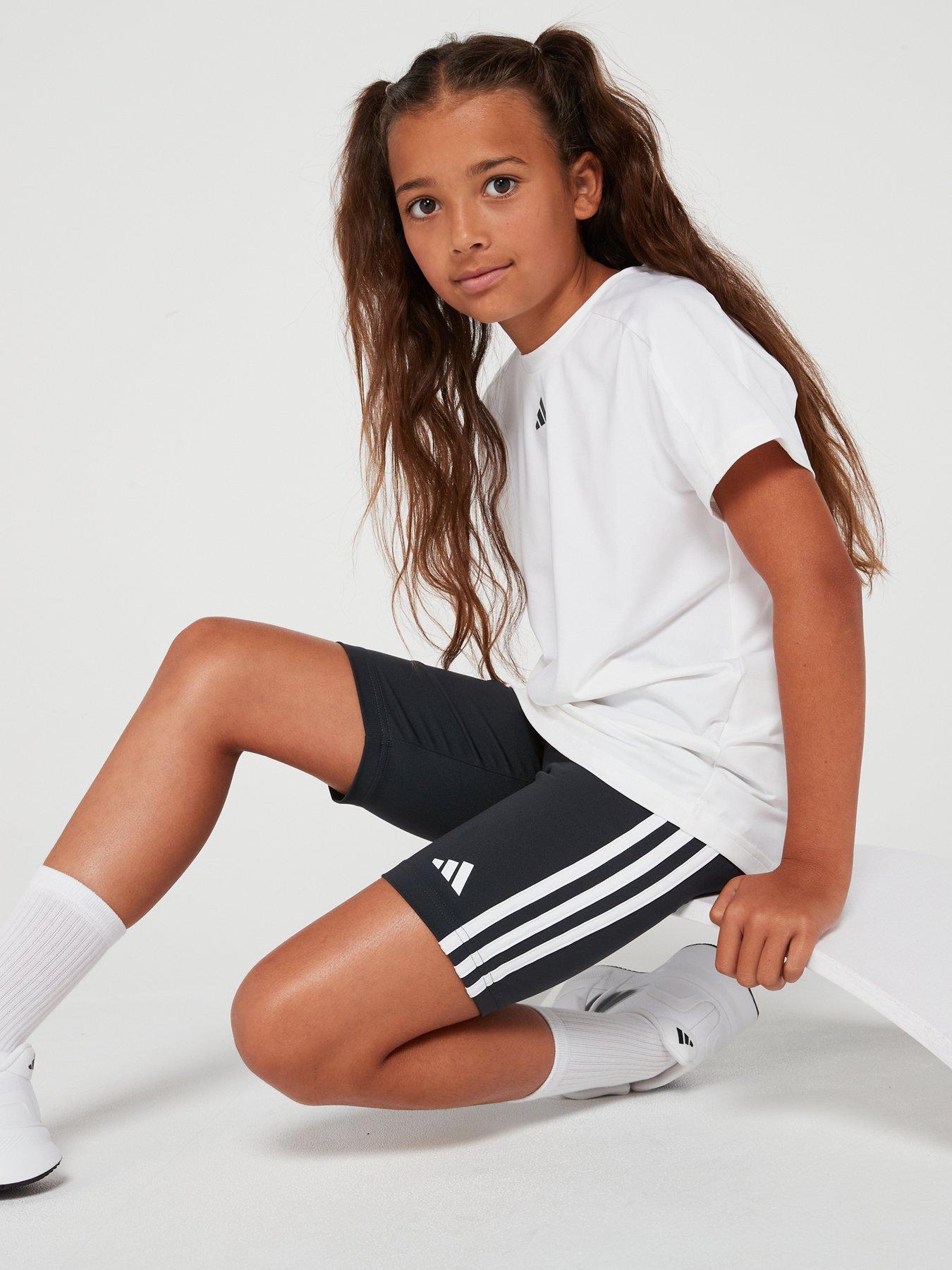 adidas-junior-girls-train-essentials-3-stripe-bike-shorts-blackwhiteoutfit