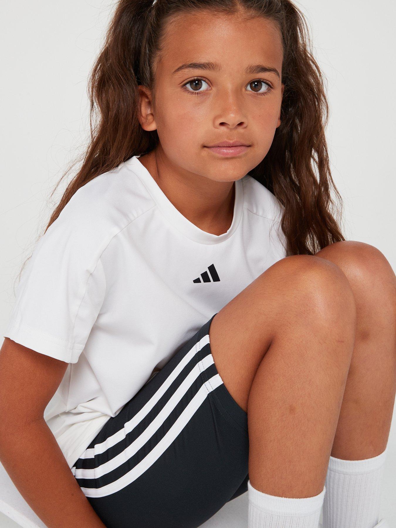 adidas-junior-girls-train-essentials-3-stripe-bike-shorts-blackwhitedetail