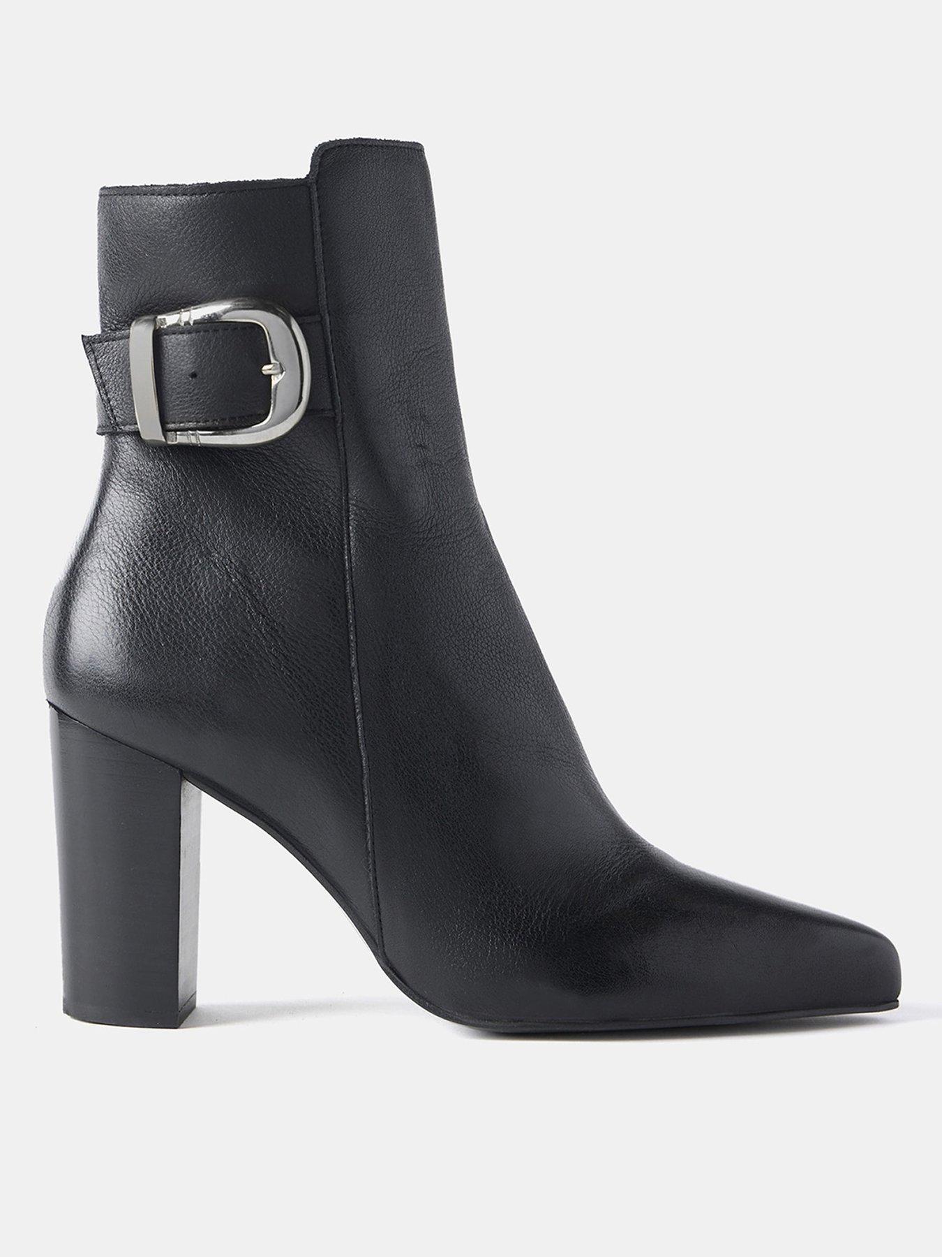 mint-velvet-fifi-black-leather-buckle-bootfront