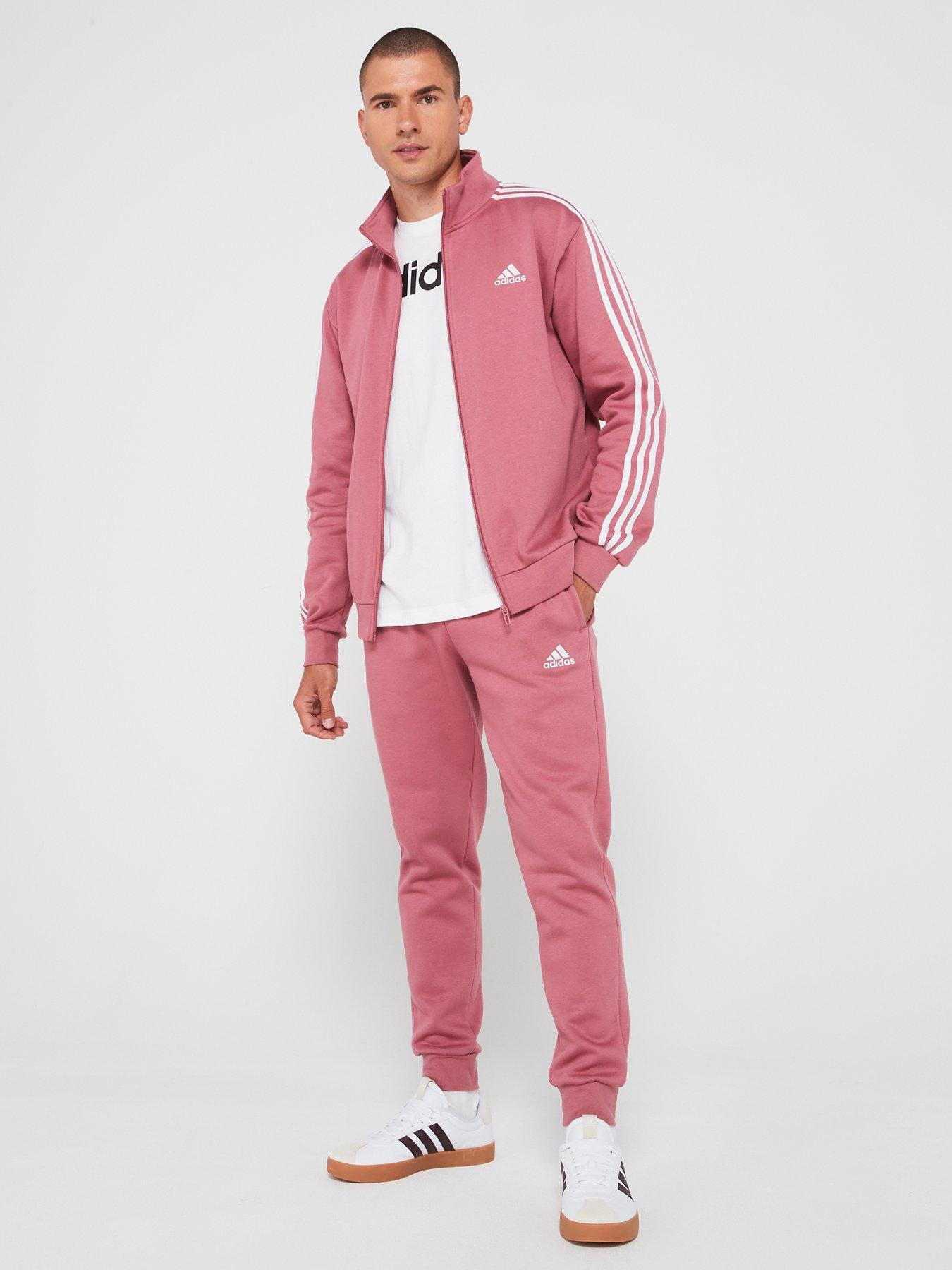 Mens 3 Stripe Fleece Tracksuit Pink