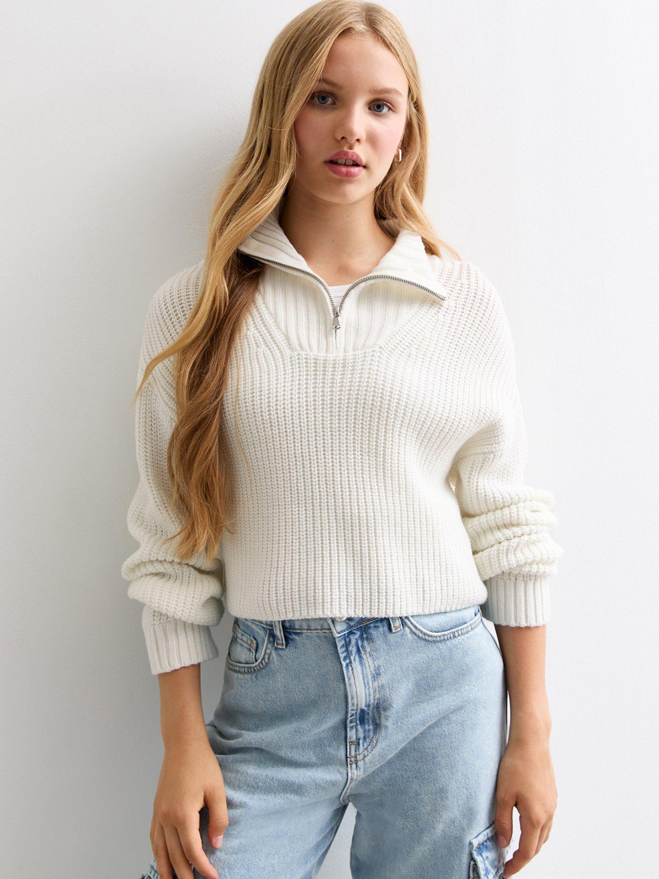 new-look-915-girls-cream-half-zip-knit-jumper