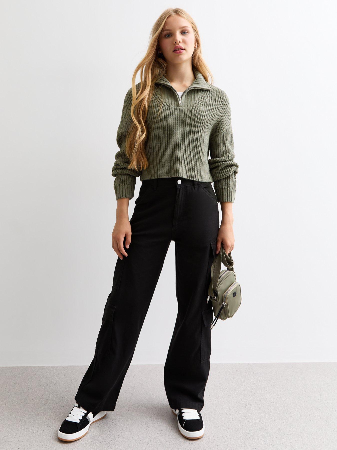 new-look-915-girls-olive-half-zip-knit-jumperstillFront