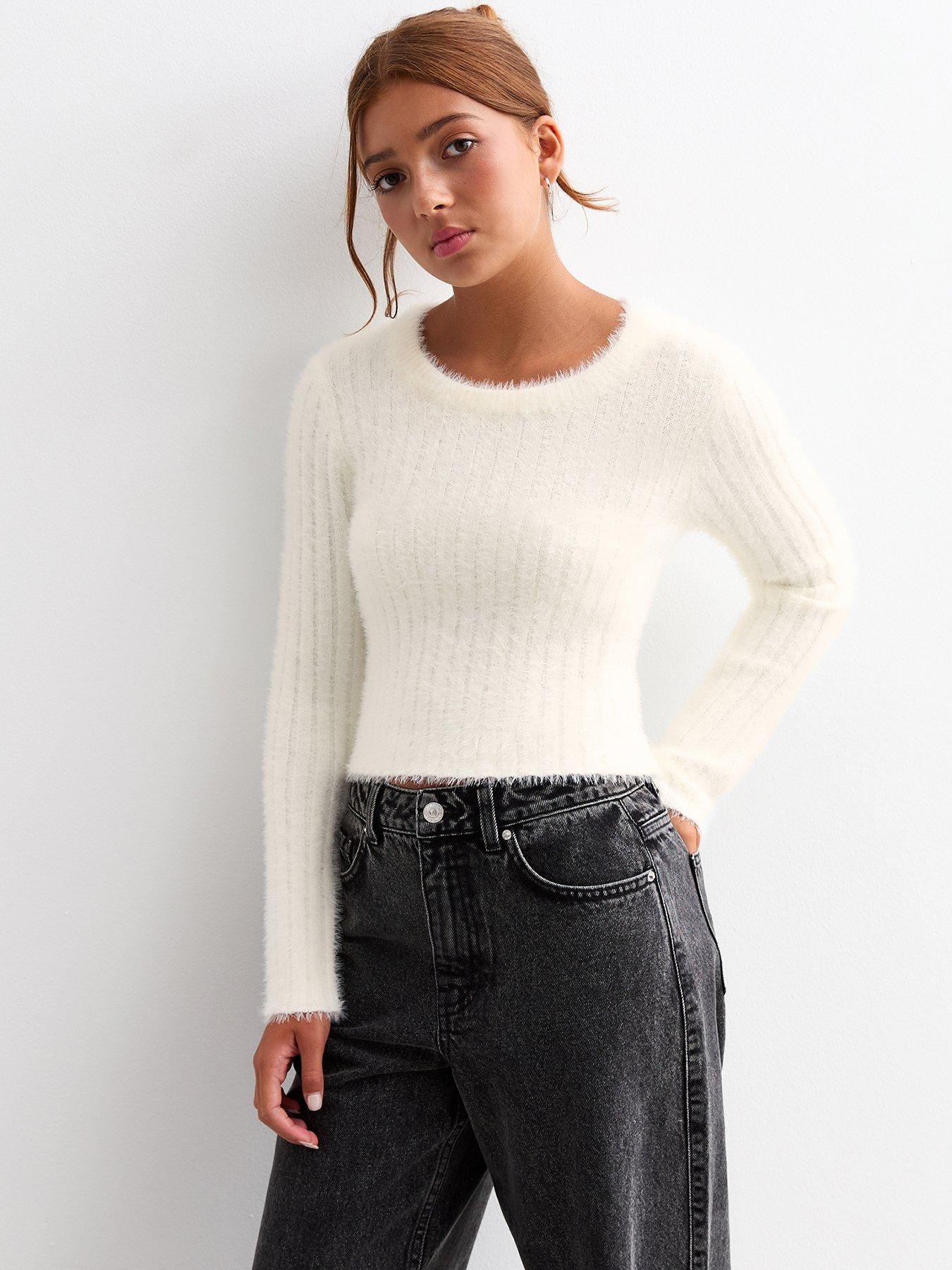 new-look-915-girls-white-fluffy-ribbed-fitted-jumper