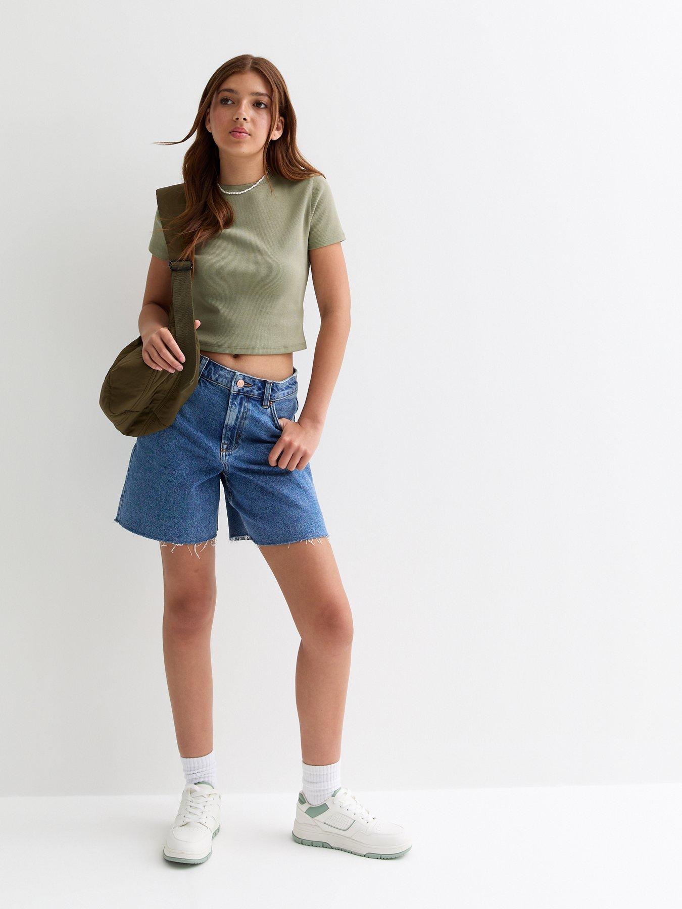 new-look-915-girls-olive-ribbed-short-sleeve-mini-t-shirtstillFront