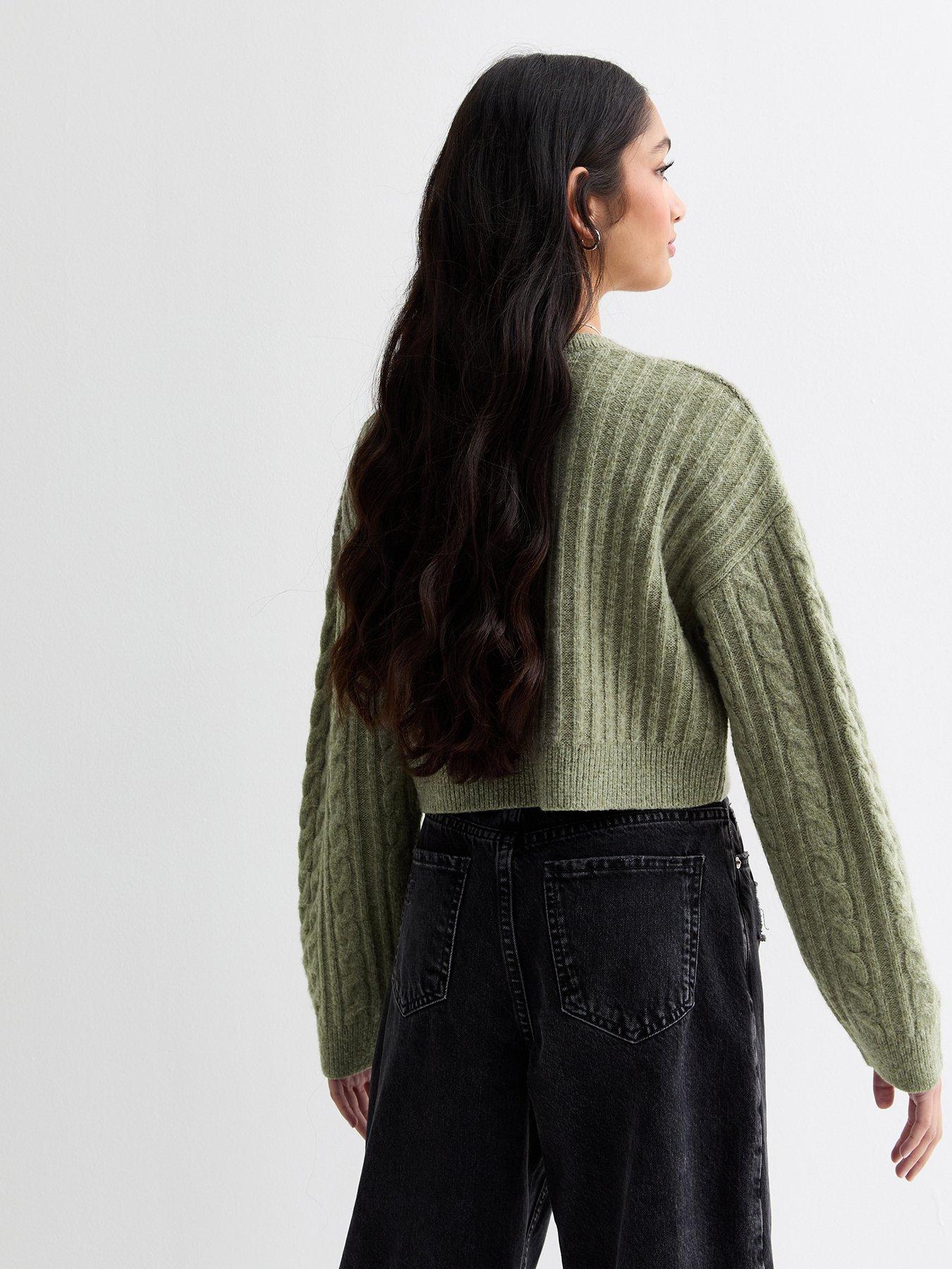 new-look-915-girls-olive-cable-knit-crop-jumperback