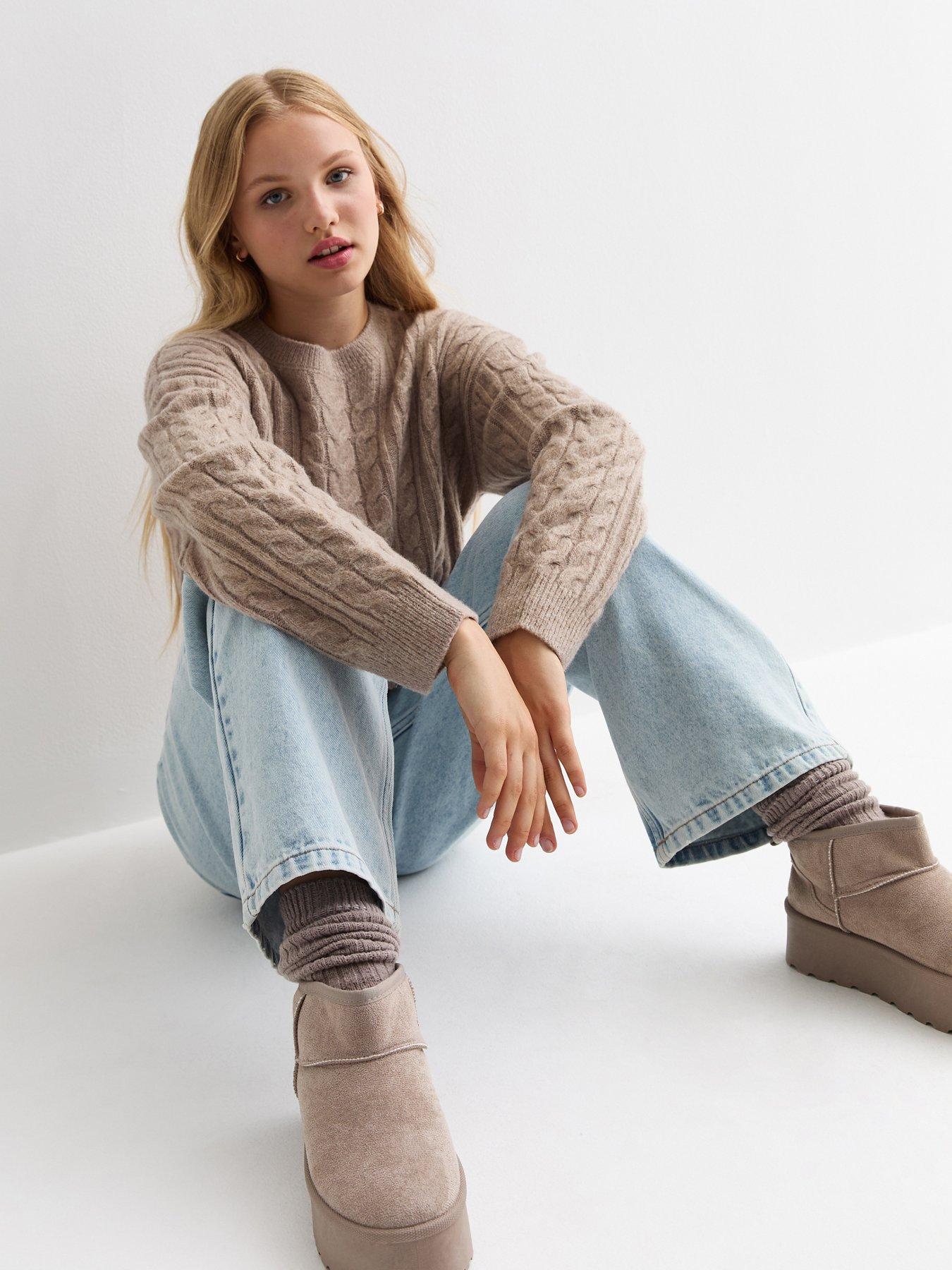 new-look-915-girls-cable-knit-crop-jumper-light-brownstillFront