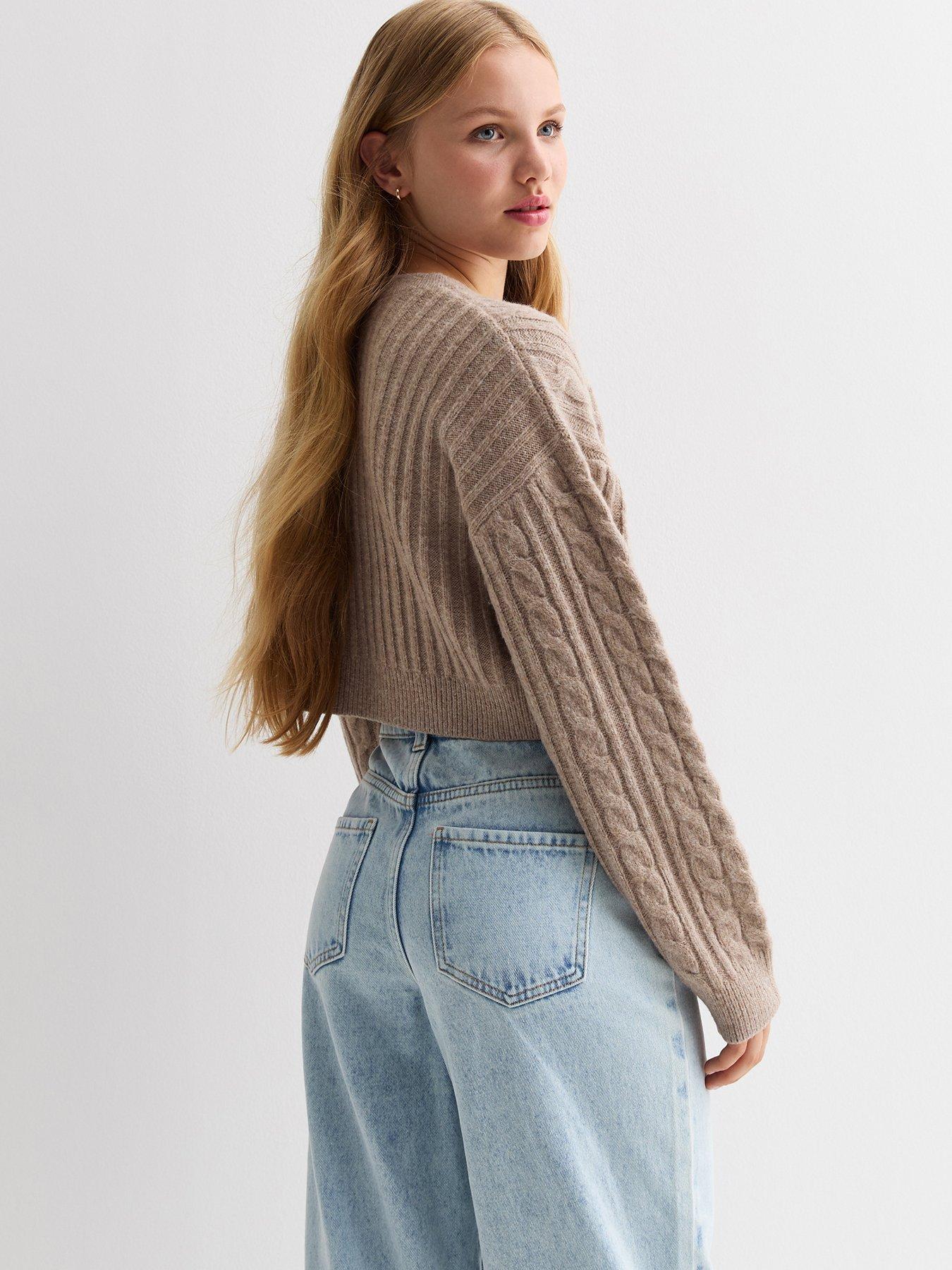 new-look-915-girls-cable-knit-crop-jumper-light-brownback