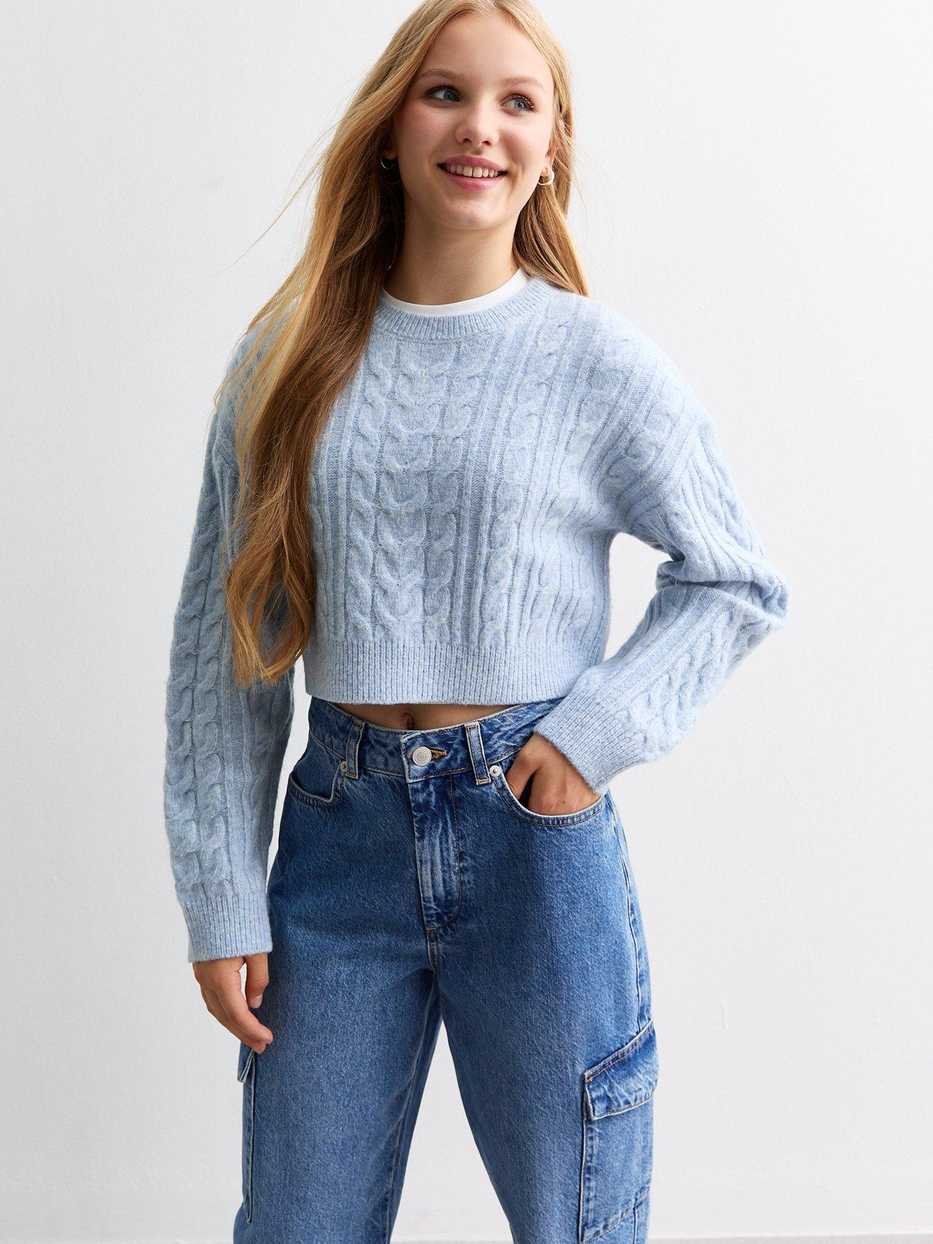 New Look 915 Girls Pale Blue Cable Knit Crop Jumper Very Ireland