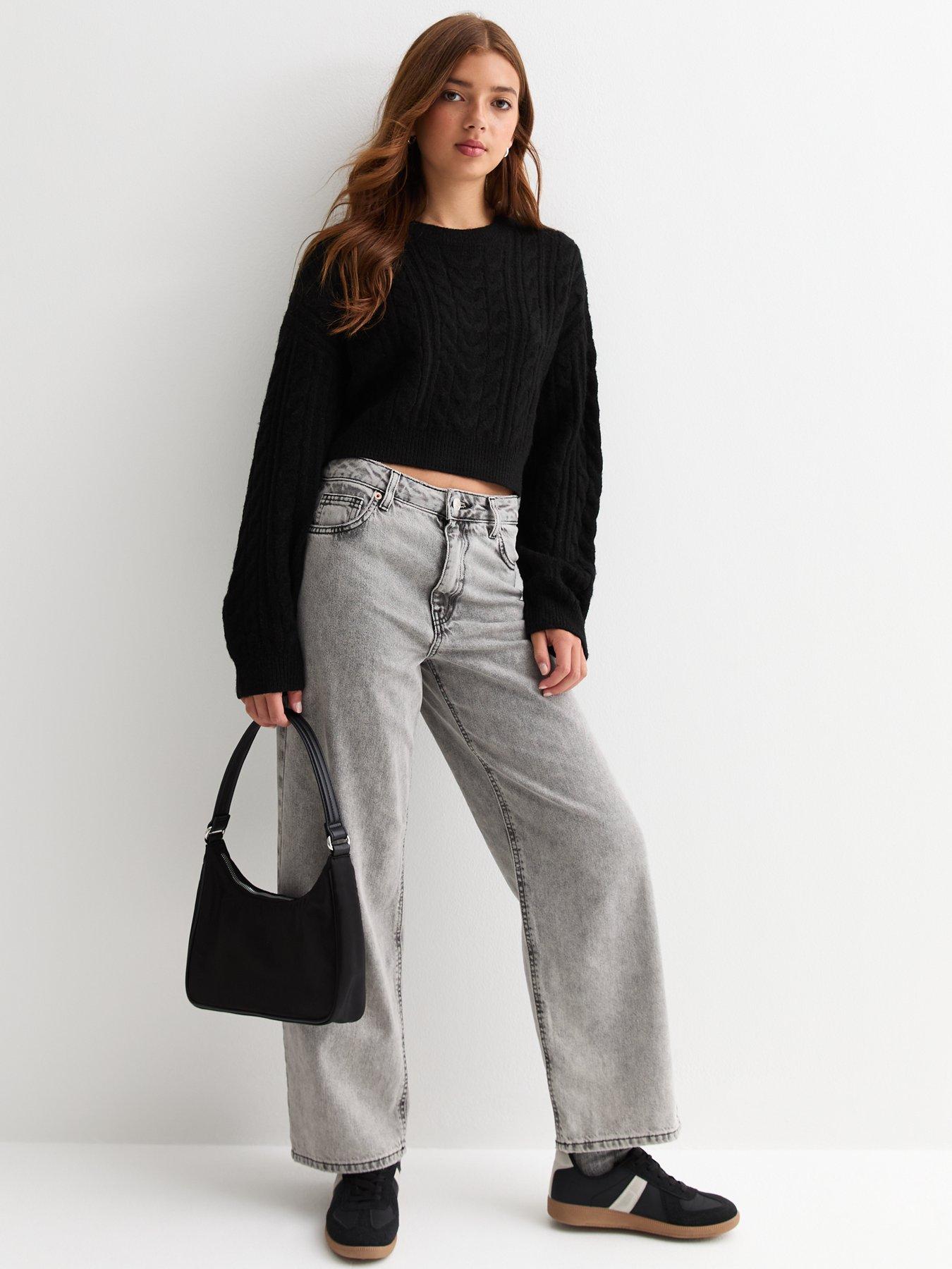 new-look-915-girls-black-cable-knit-crop-jumperstillFront