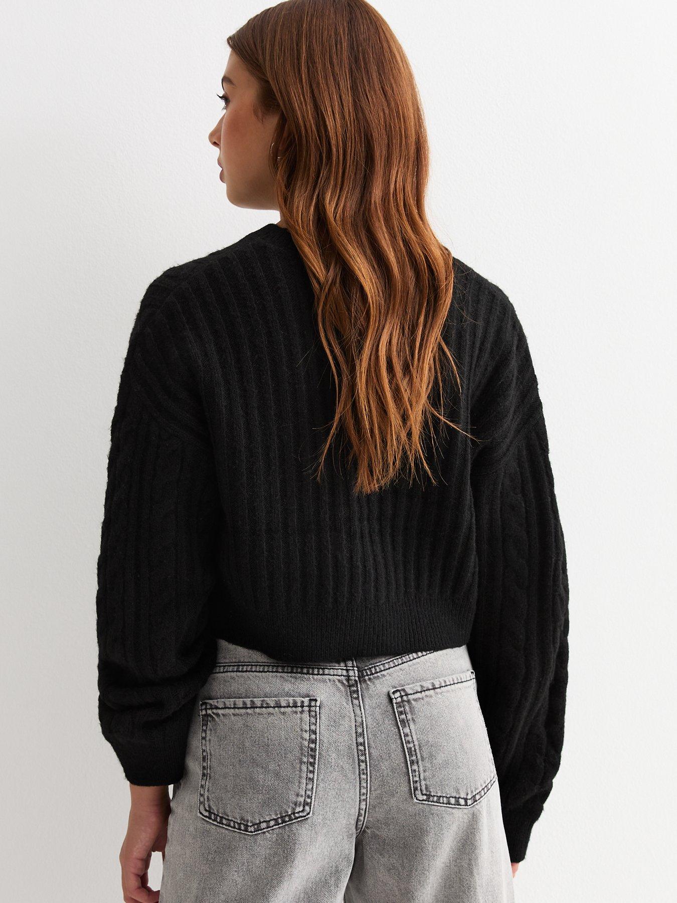 new-look-915-girls-black-cable-knit-crop-jumperback