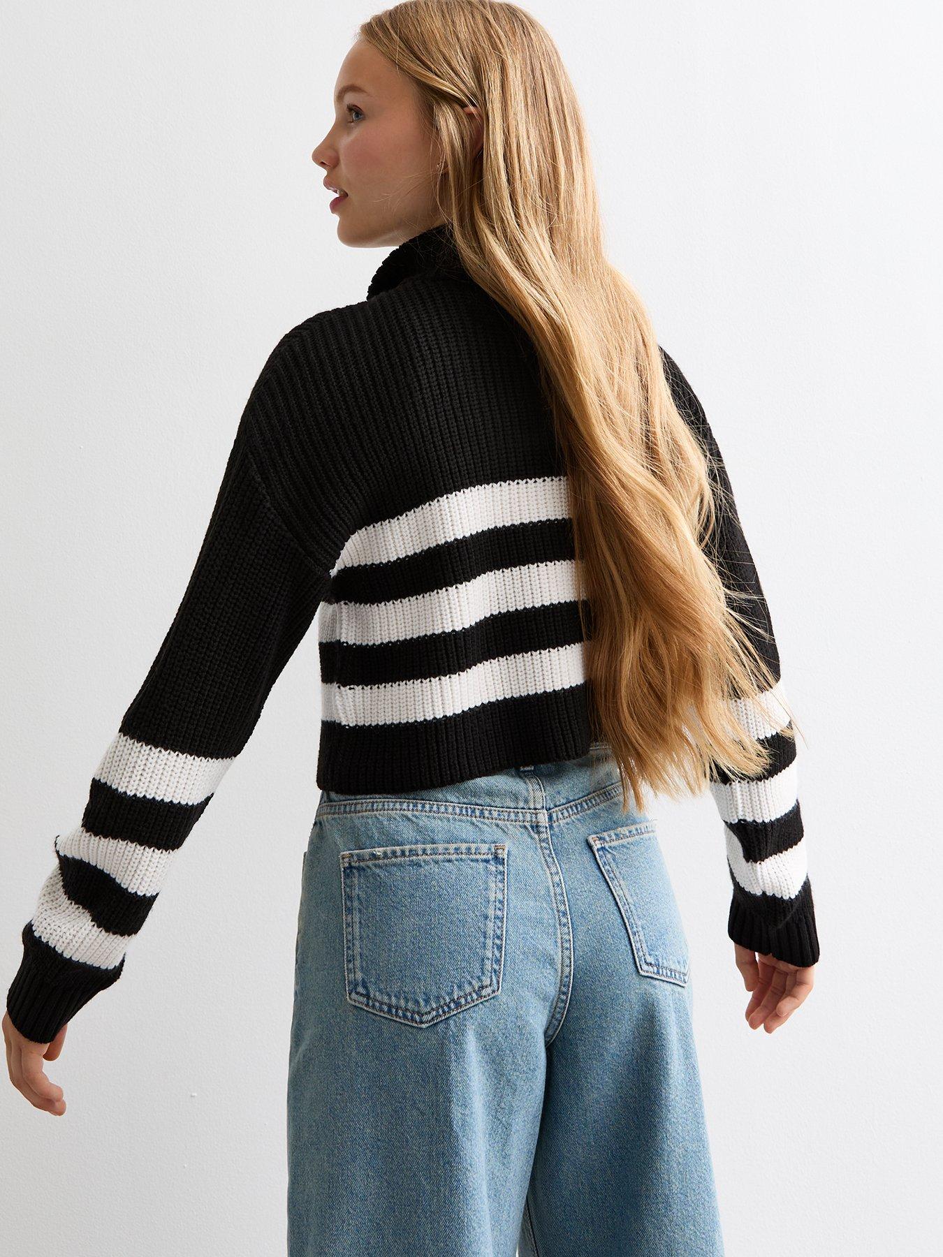 new-look-915-girls-black-striped-half-zip-knit-jumperback