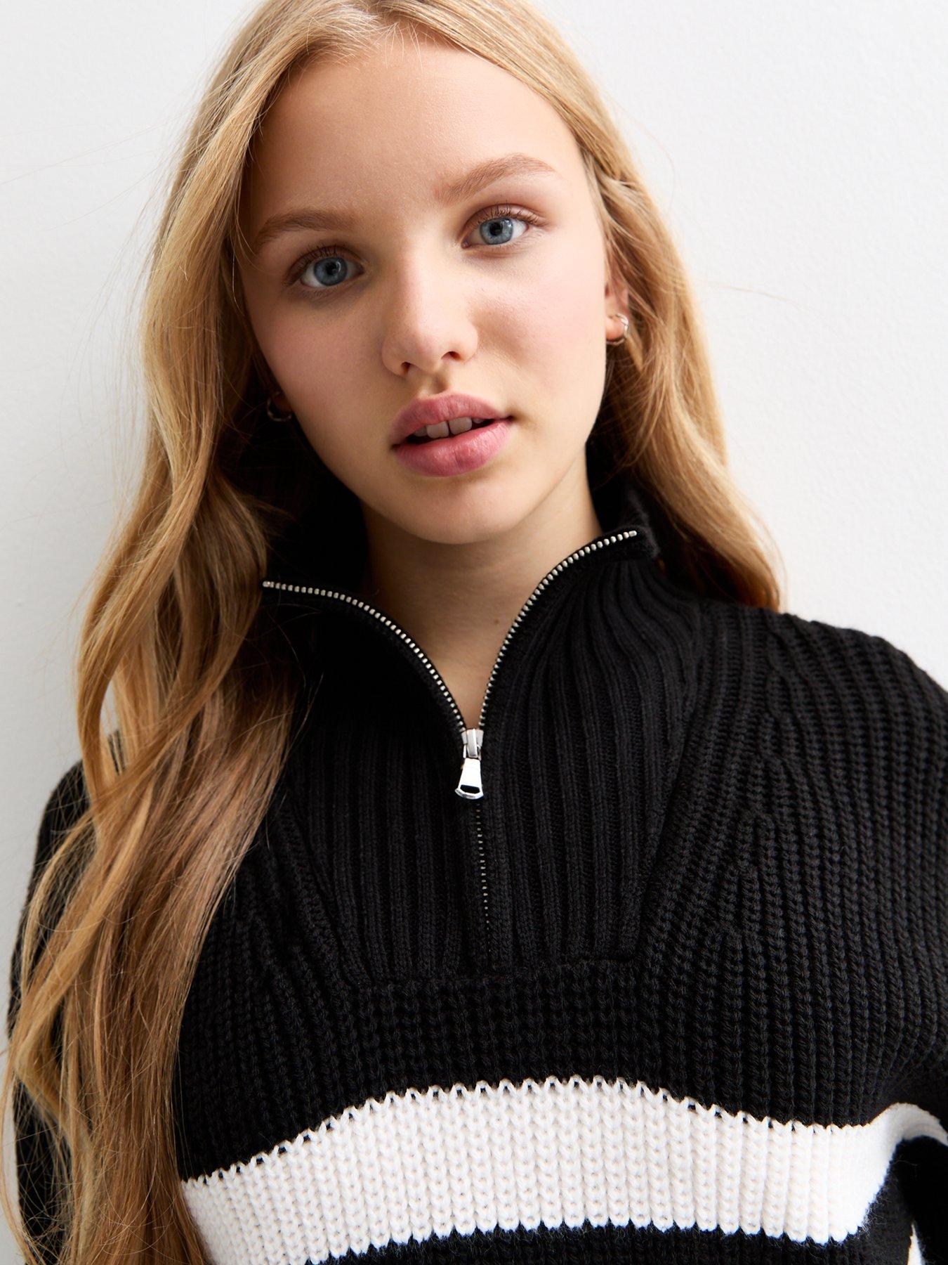 new-look-915-girls-black-striped-half-zip-knit-jumperoutfit