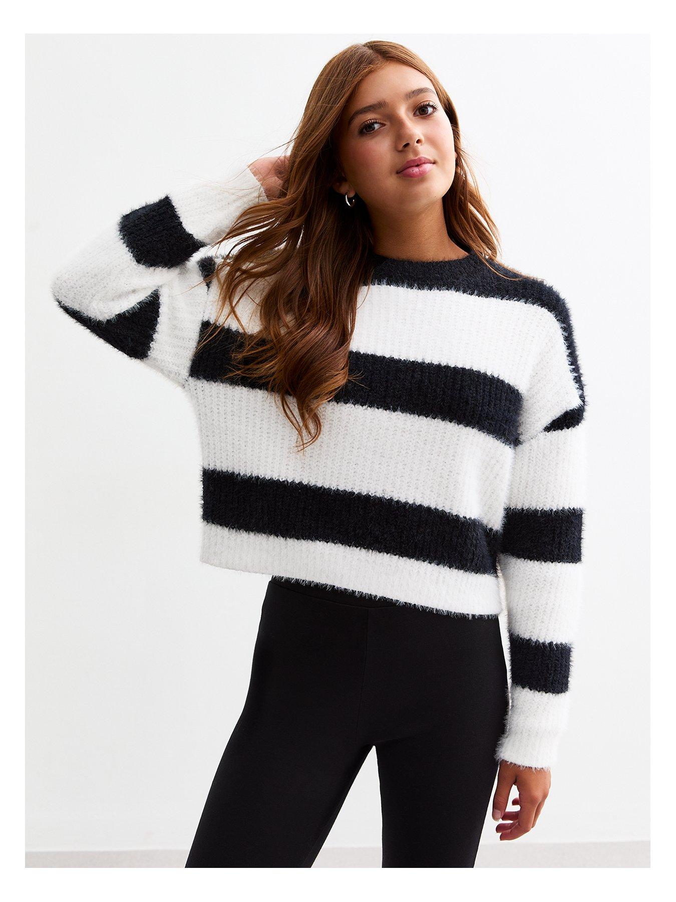 new-look-915-girls-black-fluffy-striped-jumper