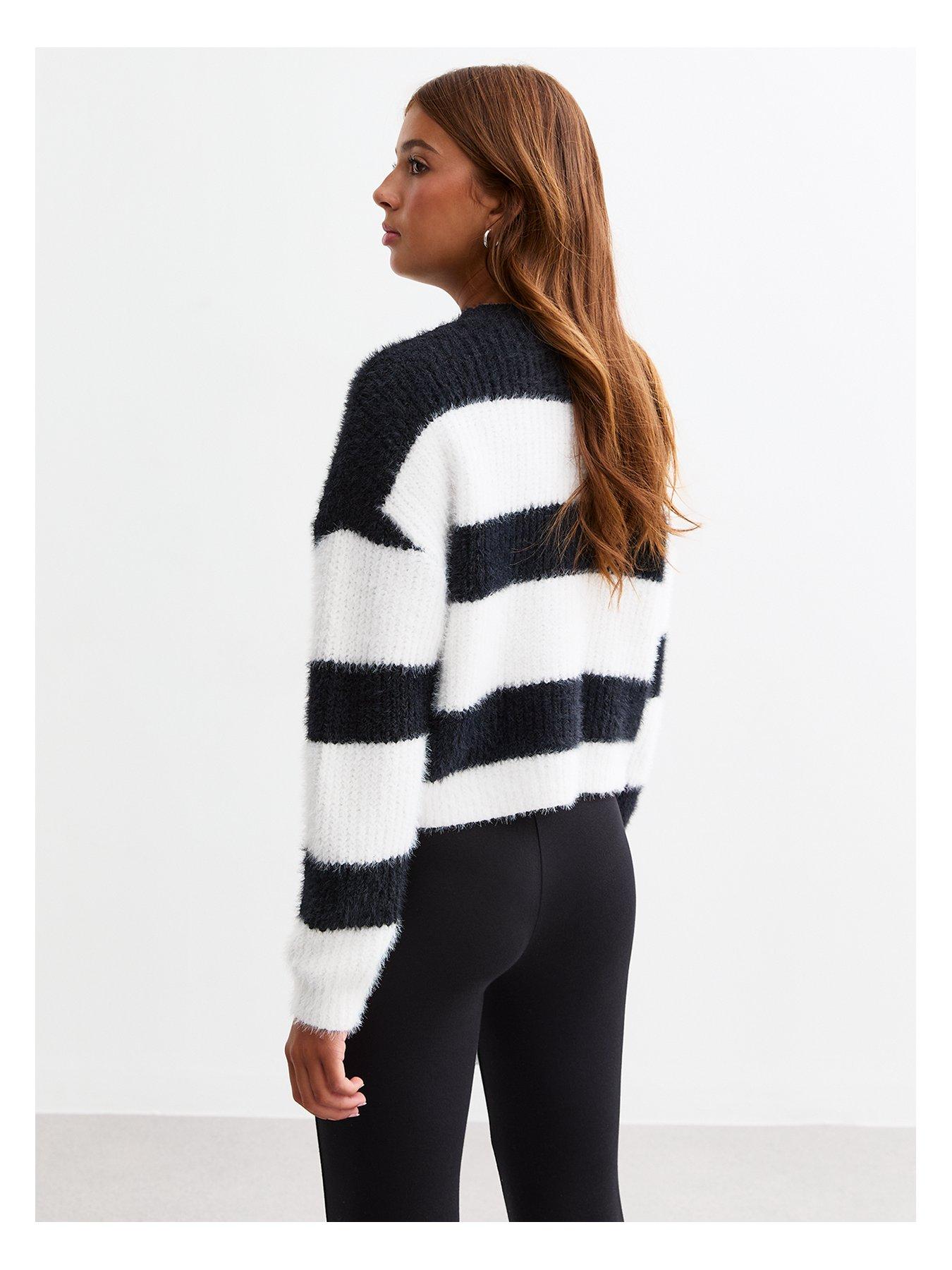 new-look-915-girls-black-fluffy-striped-jumperback