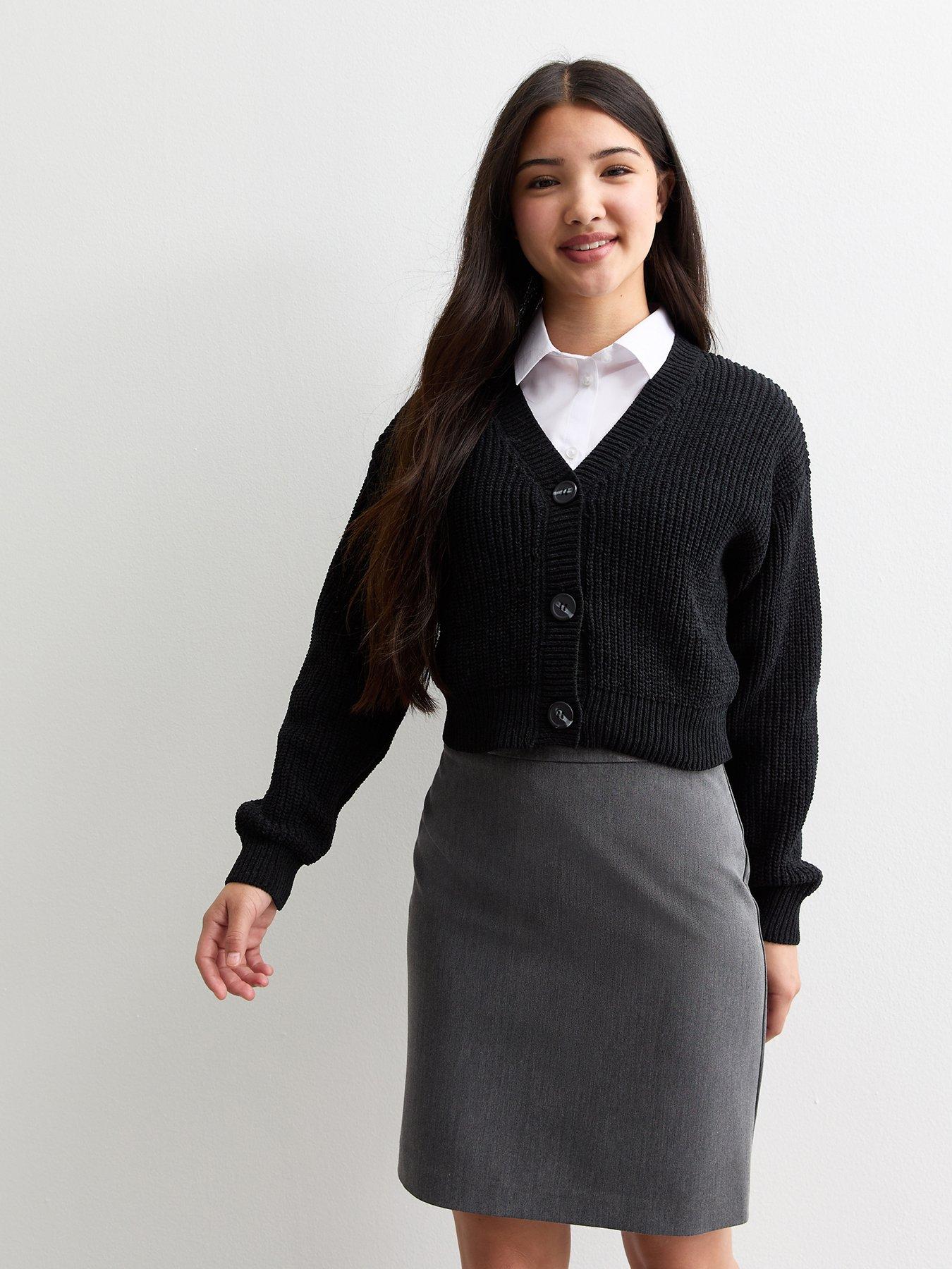 Girls Chenille Knit Button Up Cardigan Black