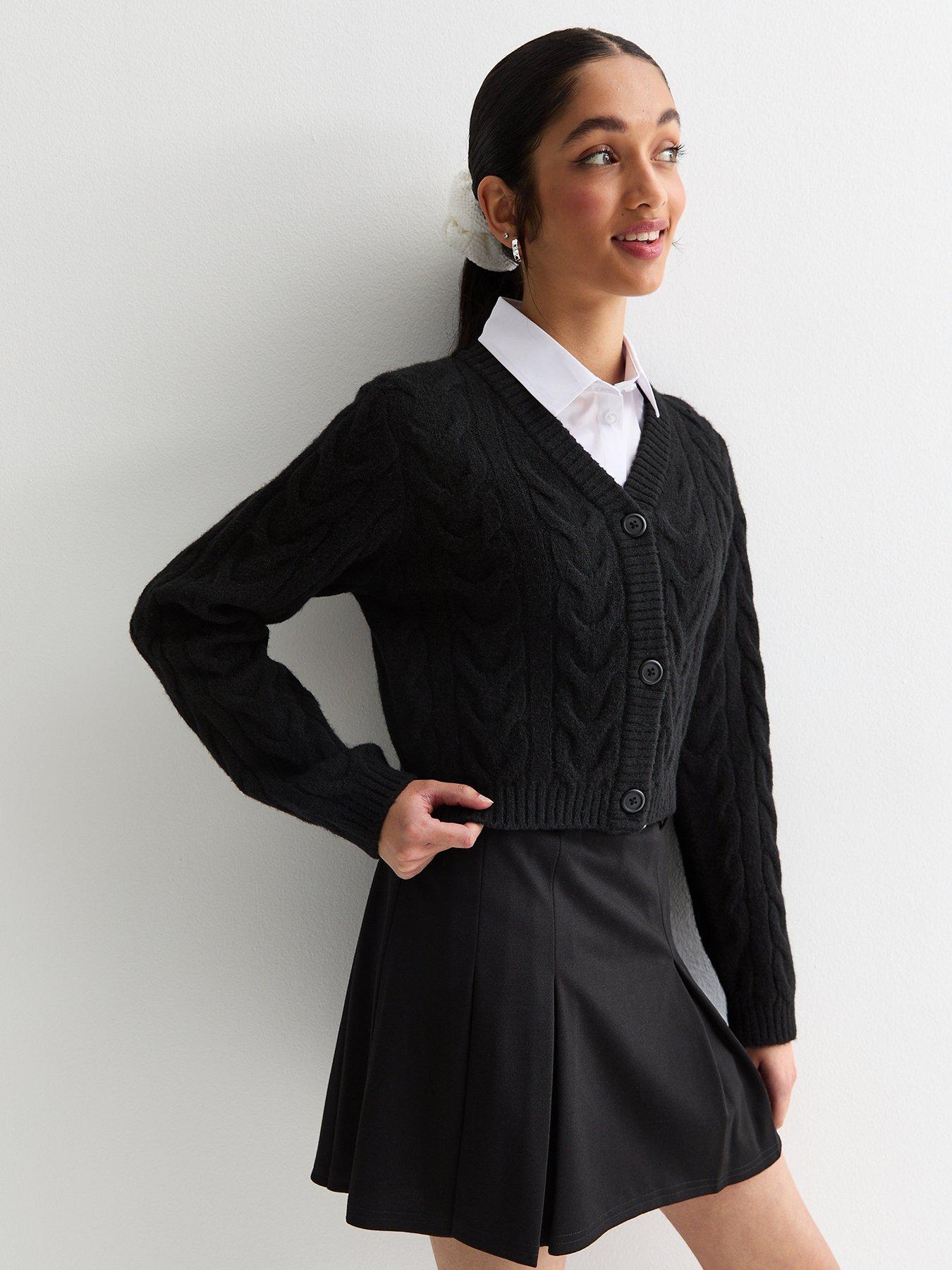 new-look-915-girls-black-cable-knit-school-cardigan